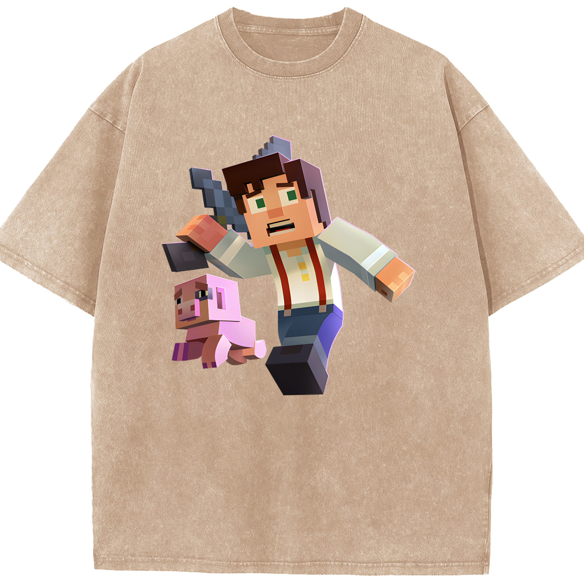 （画像用） マインクラフト ブロックの世界 Minecraft MC Block world 綿100% ヴィンテージ風 半袖Tシャツ（フロントプリント）