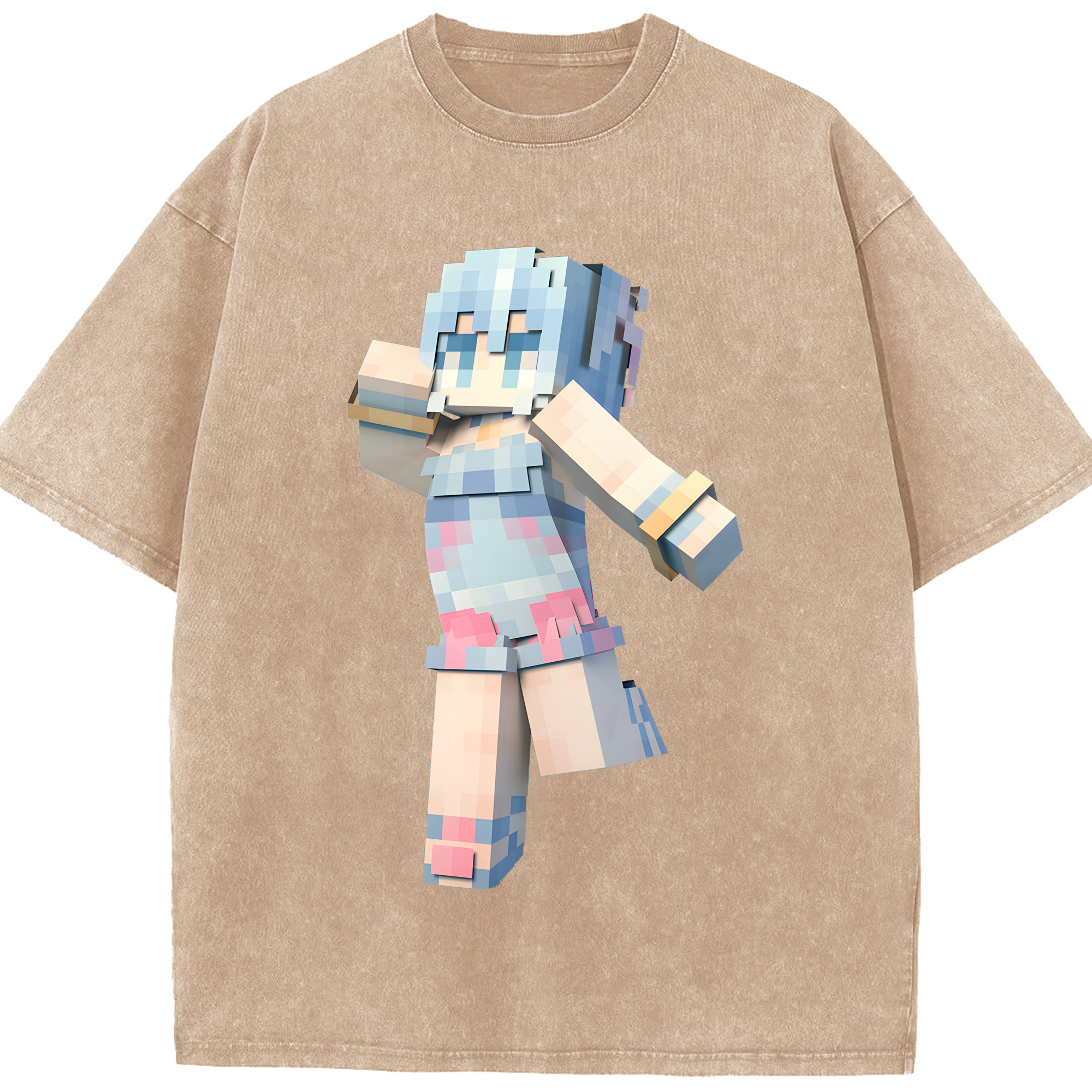 （画像用） マインクラフト ブロックの世界 Minecraft MC Block world 綿100% ヴィンテージ風 半袖Tシャツ（フロントプリント）