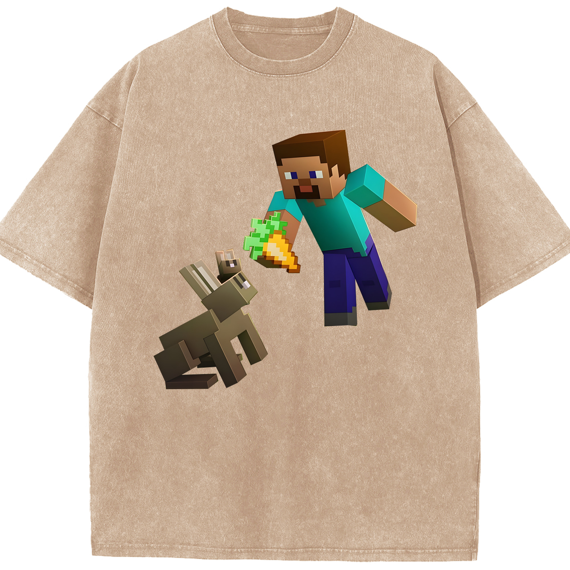 （画像用） マインクラフト ブロックの世界 Minecraft MC Block world 綿100% ヴィンテージ風 半袖Tシャツ（フロントプリント）