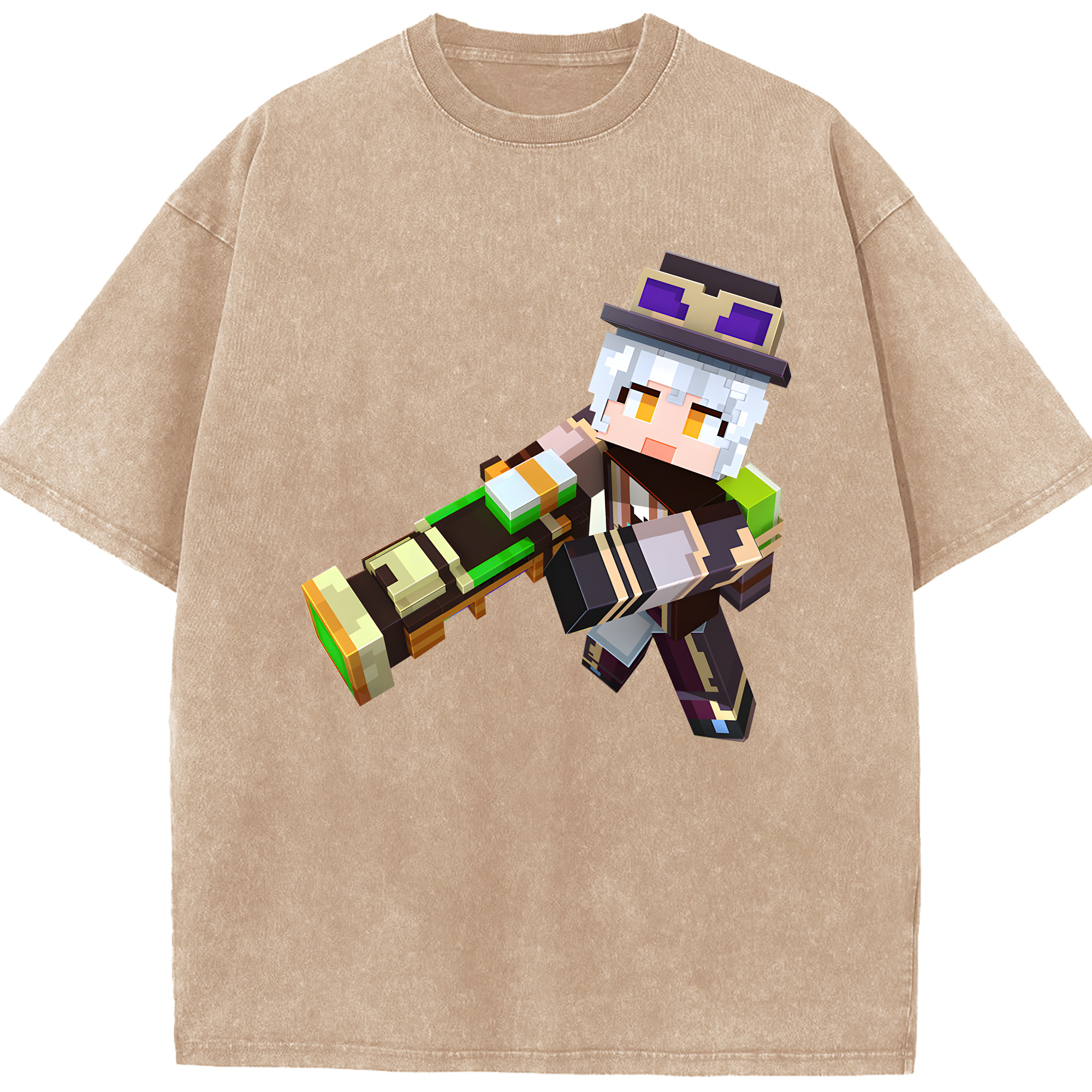（画像用） マインクラフト ブロックの世界 Minecraft MC Block world 綿100% ヴィンテージ風 半袖Tシャツ（フロントプリント）