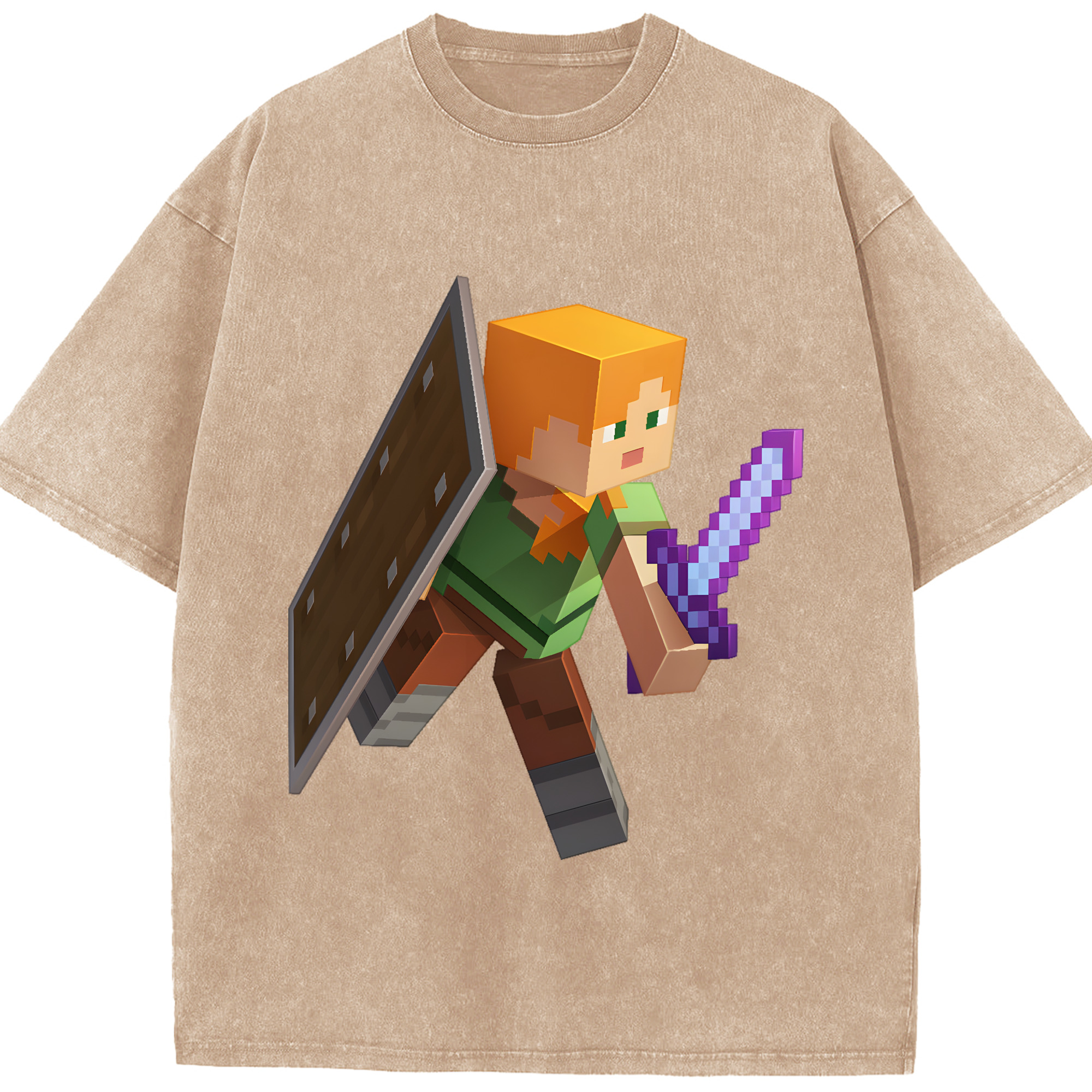 （画像用） マインクラフト ブロックの世界 Minecraft MC Block world 綿100% ヴィンテージ風 半袖Tシャツ（フロントプリント）