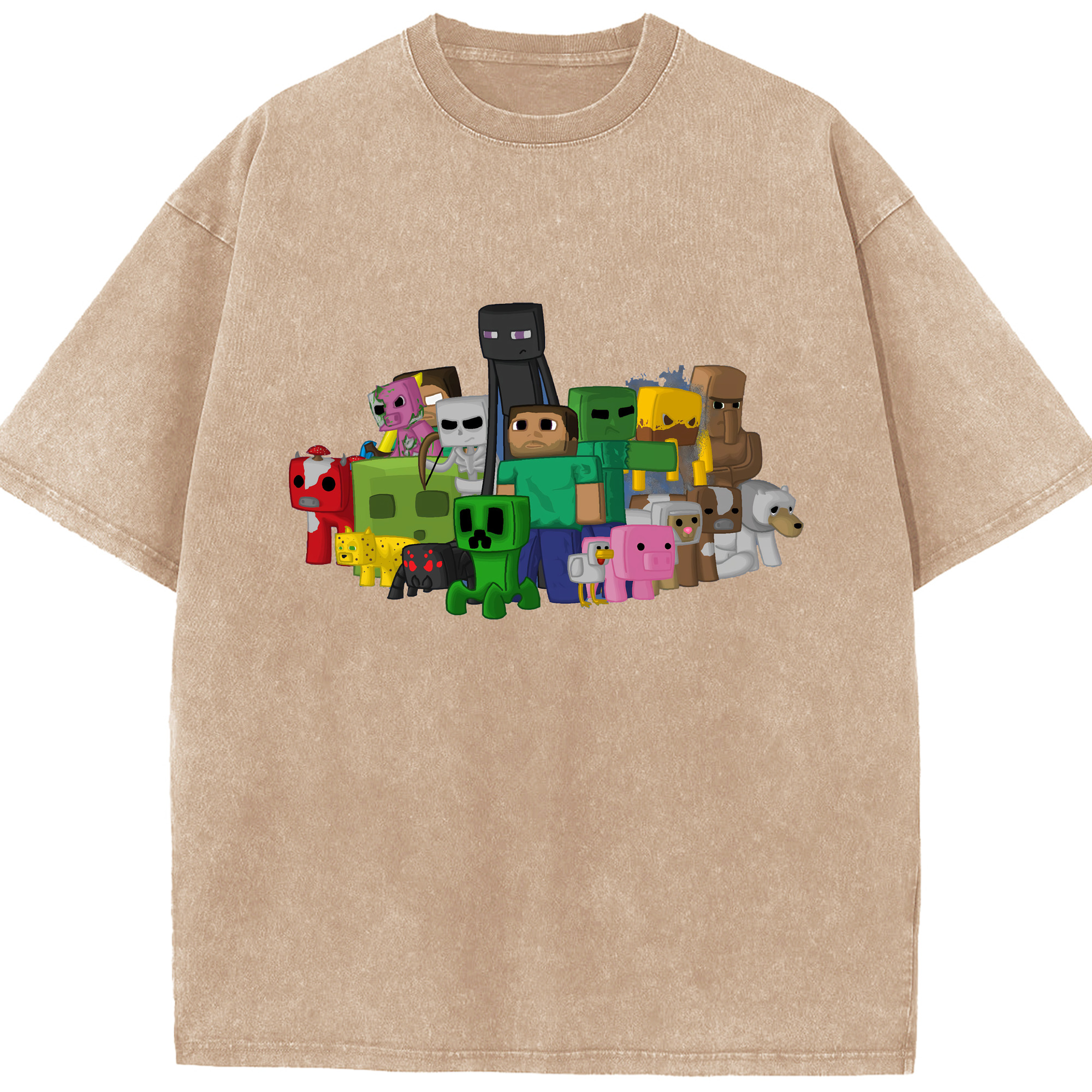 （画像用） マインクラフト ブロックの世界 Minecraft MC Block world 綿100% ヴィンテージ風 半袖Tシャツ（フロントプリント）