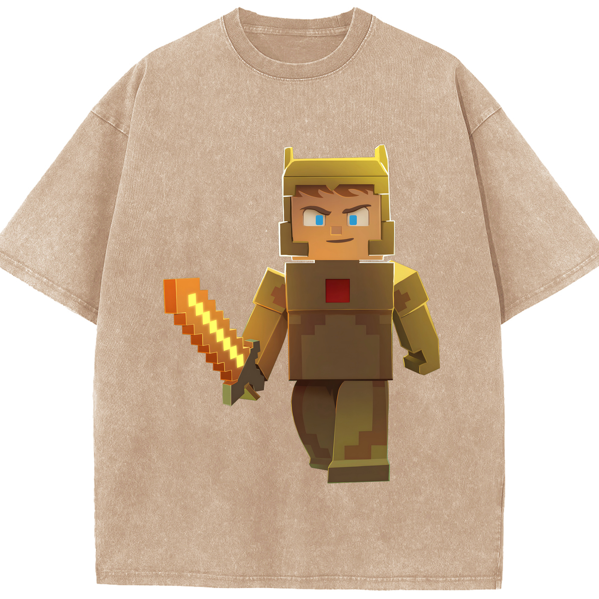 （画像用） マインクラフト ブロックの世界 Minecraft MC Block world 綿100% ヴィンテージ風 半袖Tシャツ（フロントプリント）