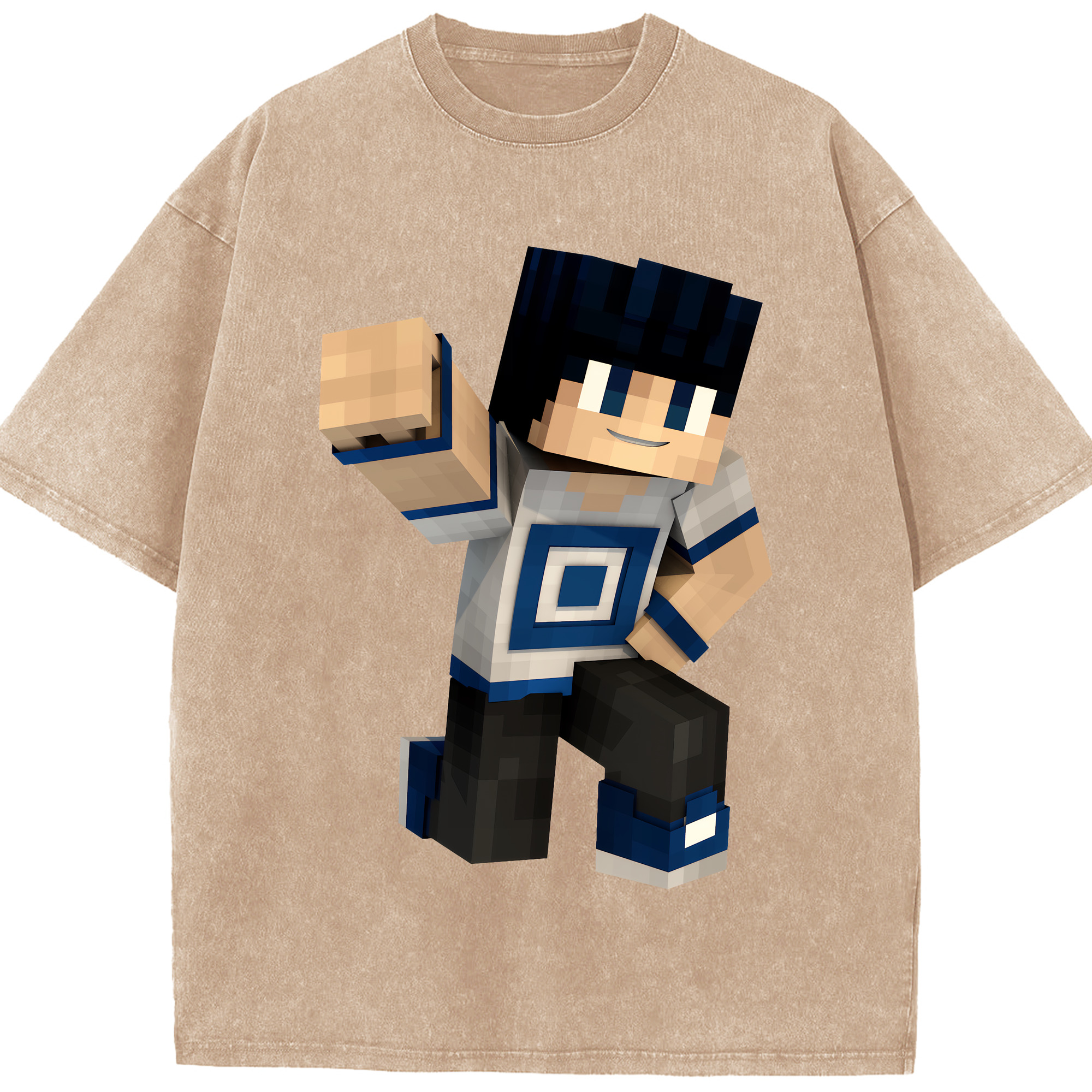 （画像用） マインクラフト ブロックの世界 Minecraft MC Block world 綿100% ヴィンテージ風 半袖Tシャツ（フロントプリント）