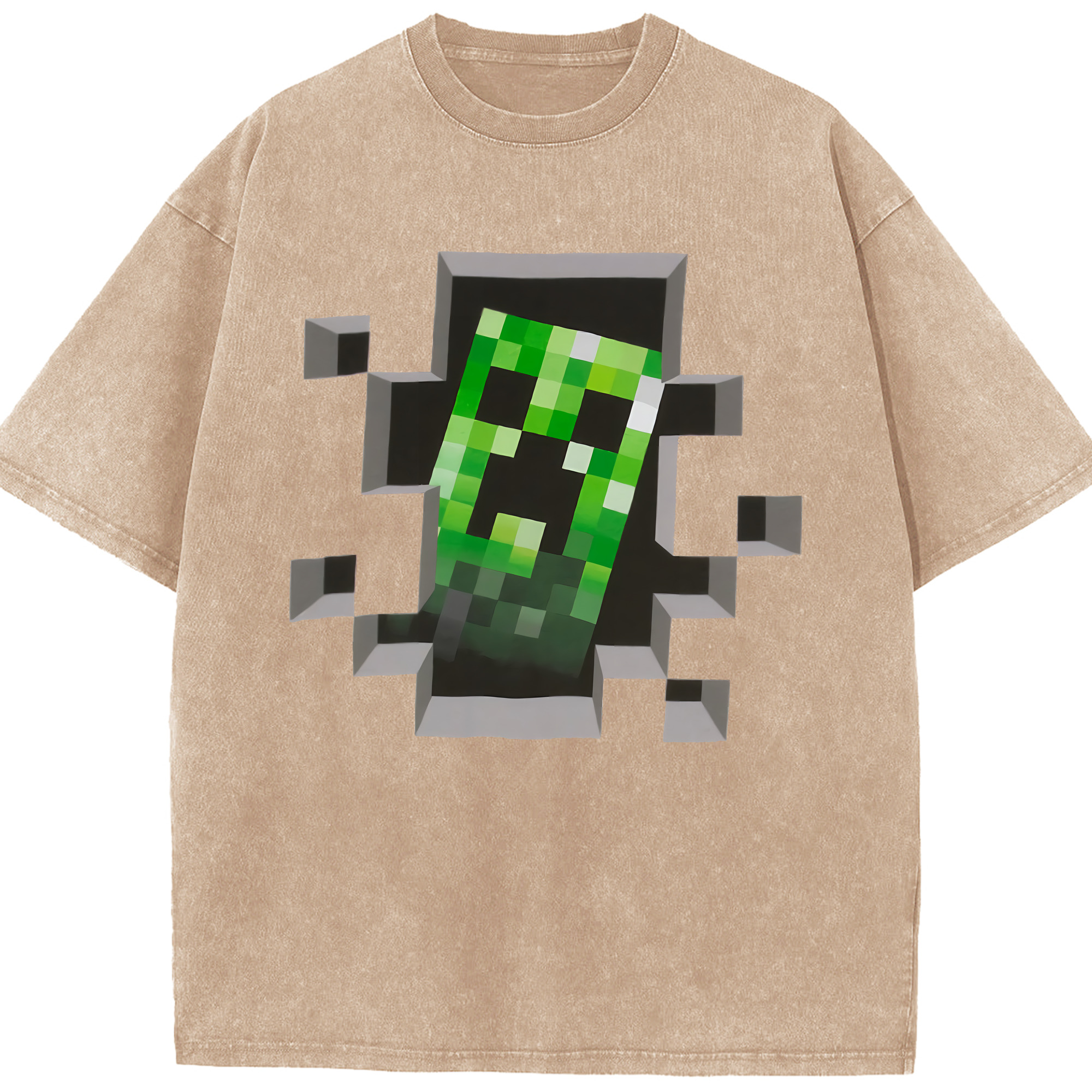 （画像用） マインクラフト ブロックの世界 Minecraft MC Block world 綿100% ヴィンテージ風 半袖Tシャツ（フロントプリント）