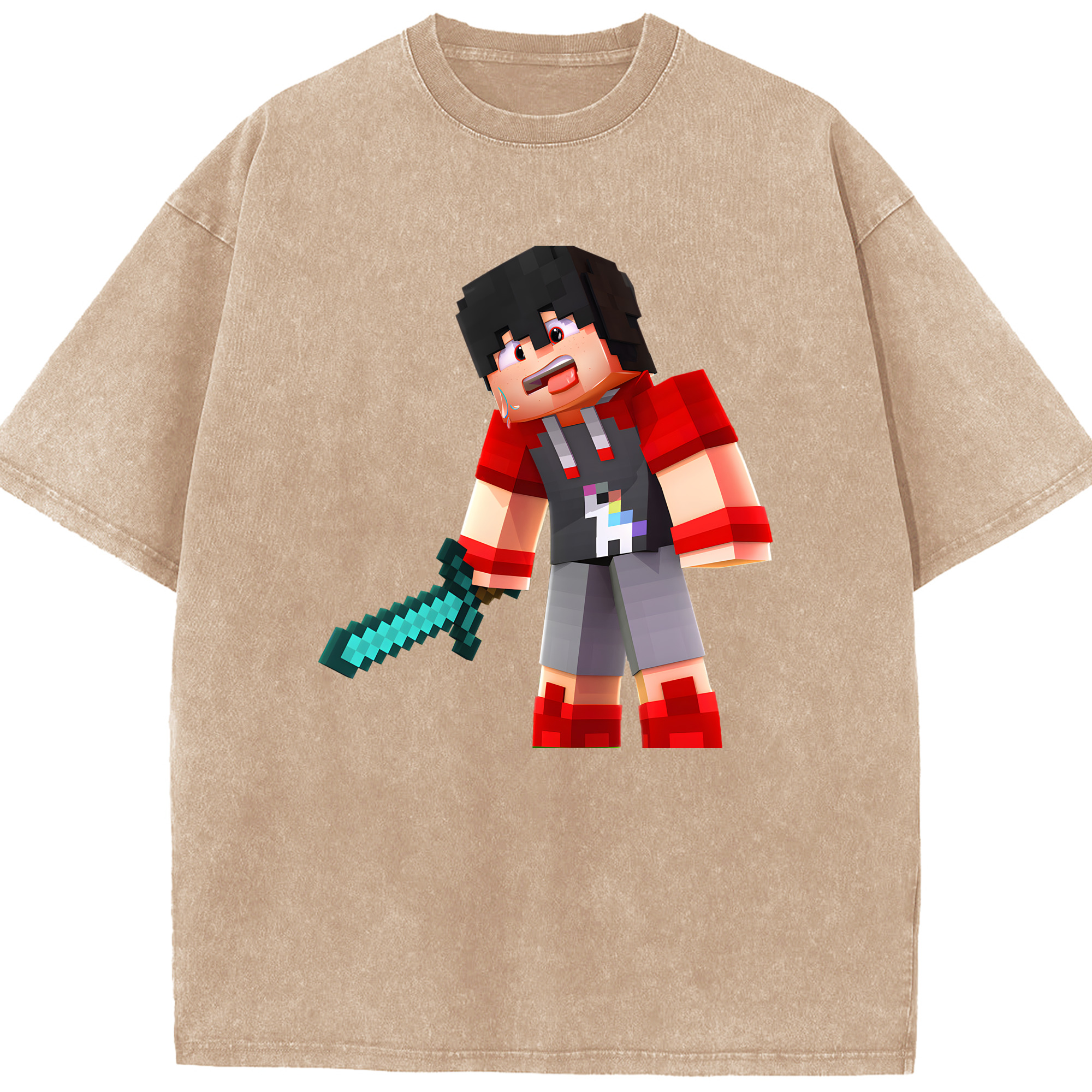 （画像用） マインクラフト ブロックの世界 Minecraft MC Block world 綿100% ヴィンテージ風 半袖Tシャツ（フロントプリント）