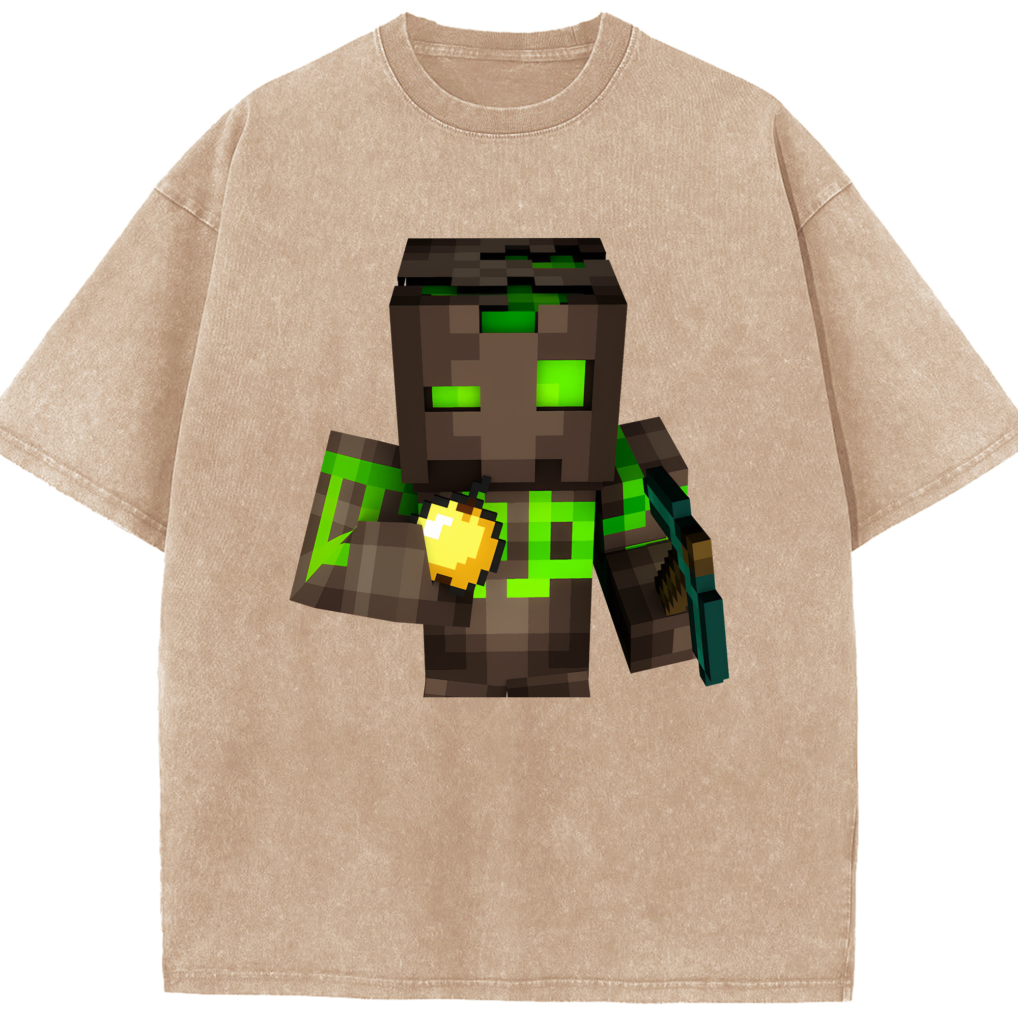 （画像用） マインクラフト ブロックの世界 Minecraft MC Block world 綿100% ヴィンテージ風 半袖Tシャツ（フロントプリント）