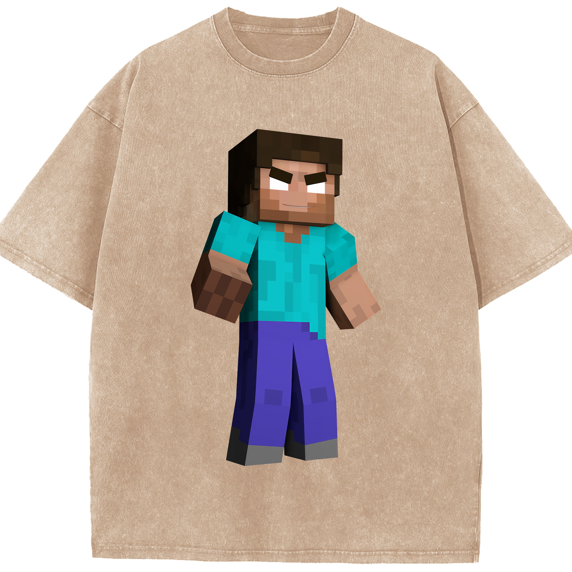 （画像用） マインクラフト ブロックの世界 Minecraft MC Block world 綿100% ヴィンテージ風 半袖Tシャツ（フロントプリント）