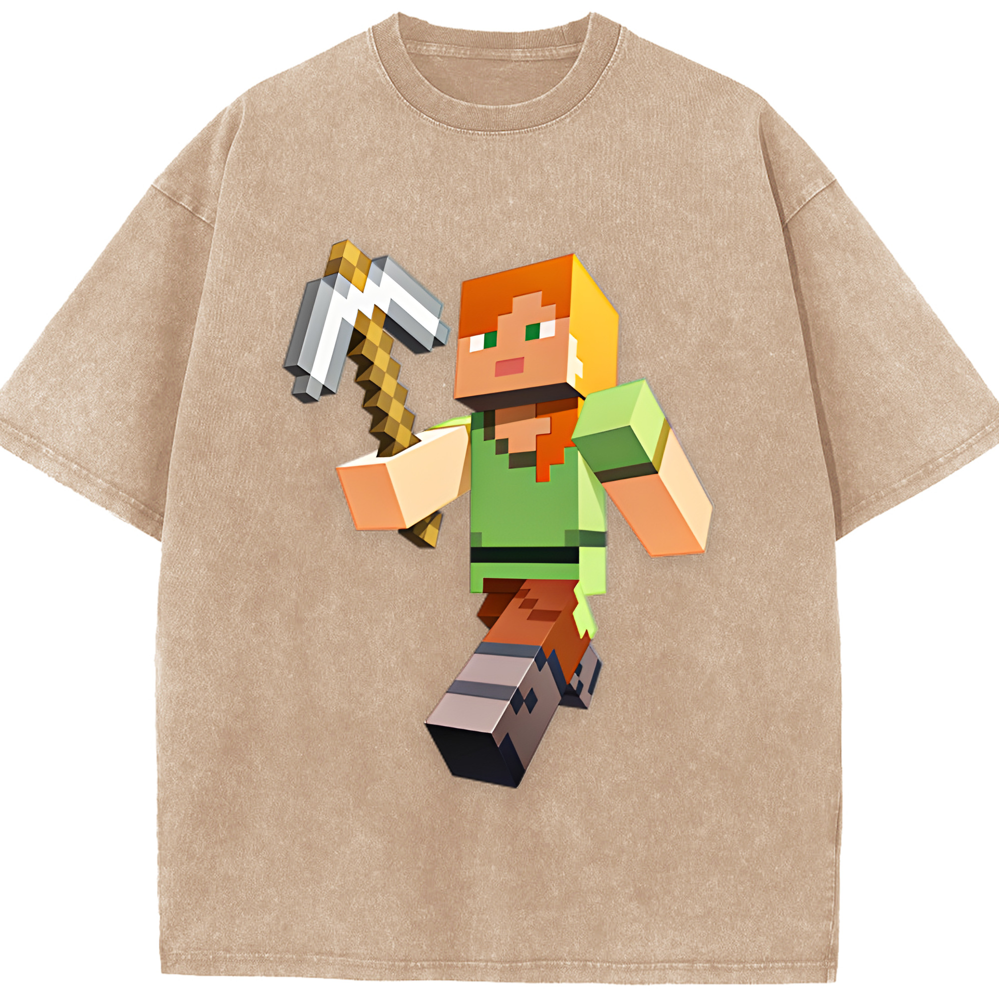 （画像用） マインクラフト ブロックの世界 Minecraft MC Block world 綿100% ヴィンテージ風 半袖Tシャツ（フロントプリント）