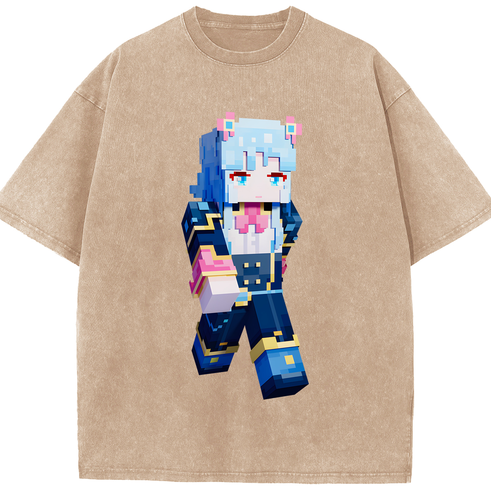 （画像用） マインクラフト ブロックの世界 Minecraft MC Block world 綿100% ヴィンテージ風 半袖Tシャツ（フロントプリント）