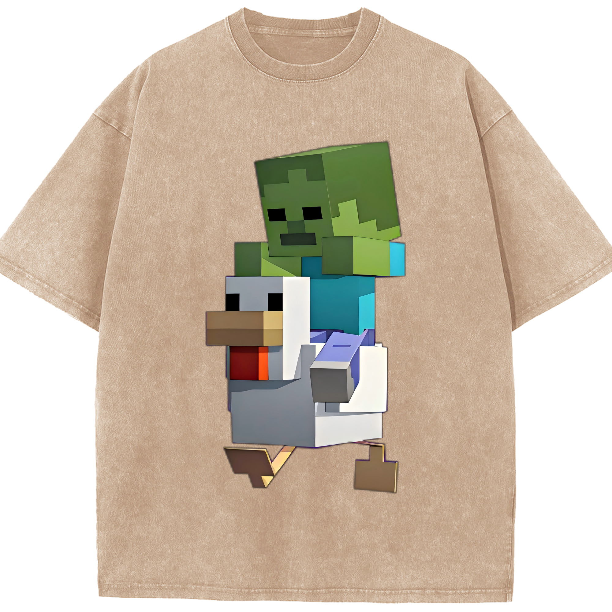 （画像用） マインクラフト ブロックの世界 Minecraft MC Block world 綿100% ヴィンテージ風 半袖Tシャツ（フロントプリント）