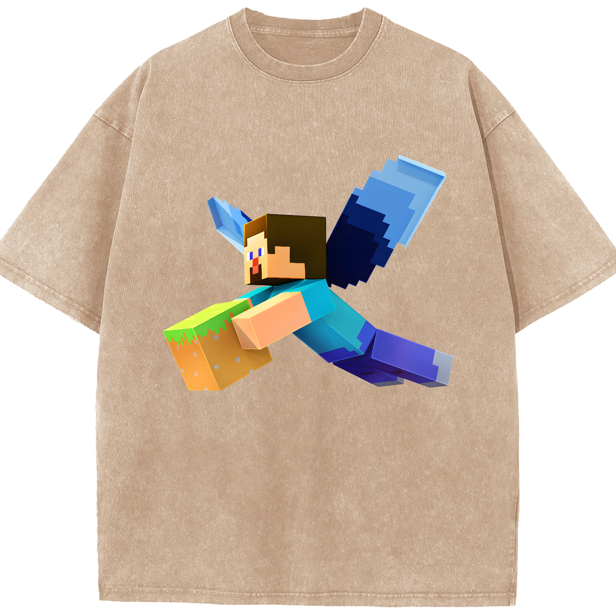 （画像用） マインクラフト ブロックの世界 Minecraft MC Block world 綿100% ヴィンテージ風 半袖Tシャツ（フロントプリント）