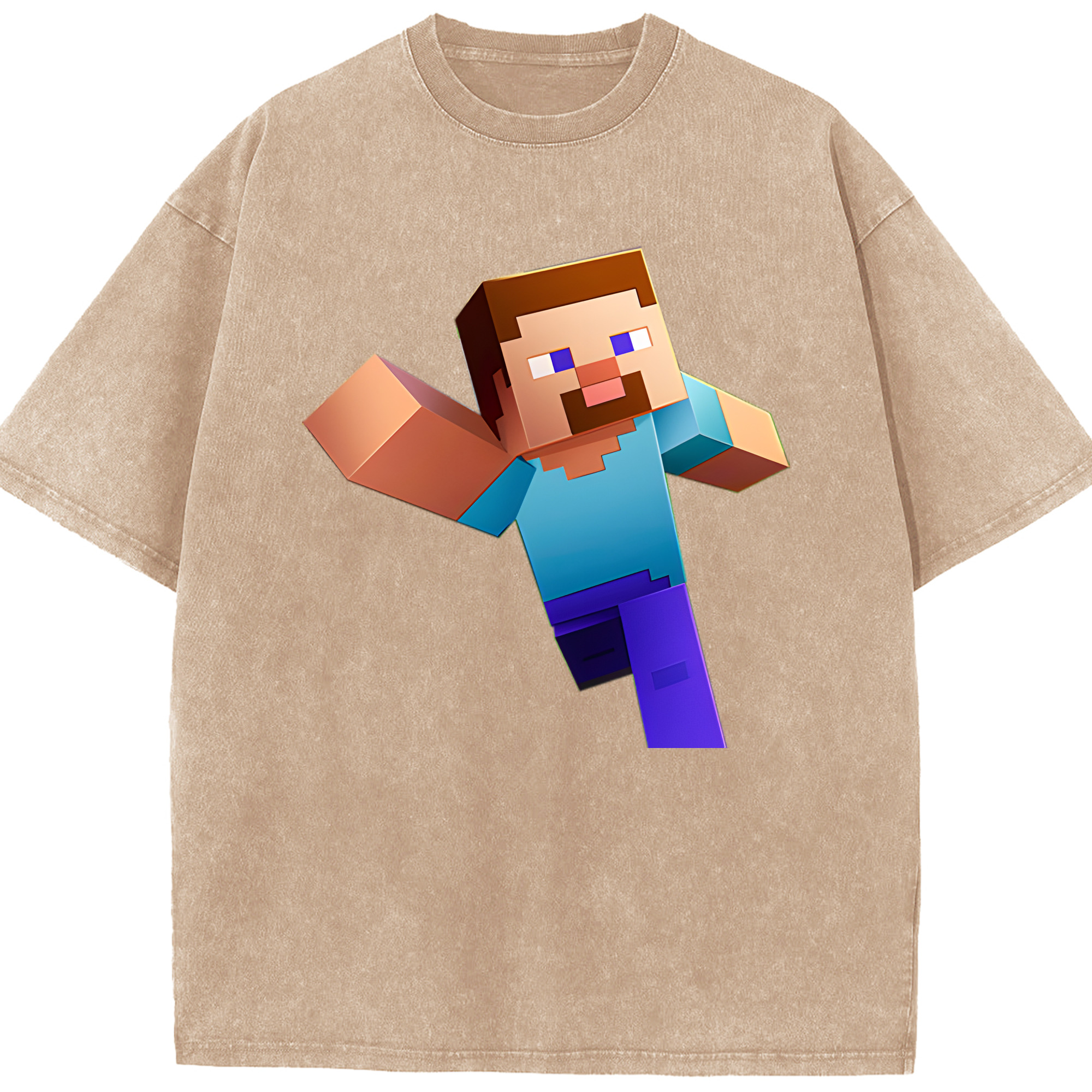 （画像用） マインクラフト ブロックの世界 Minecraft MC Block world 綿100% ヴィンテージ風 半袖Tシャツ（フロントプリント）