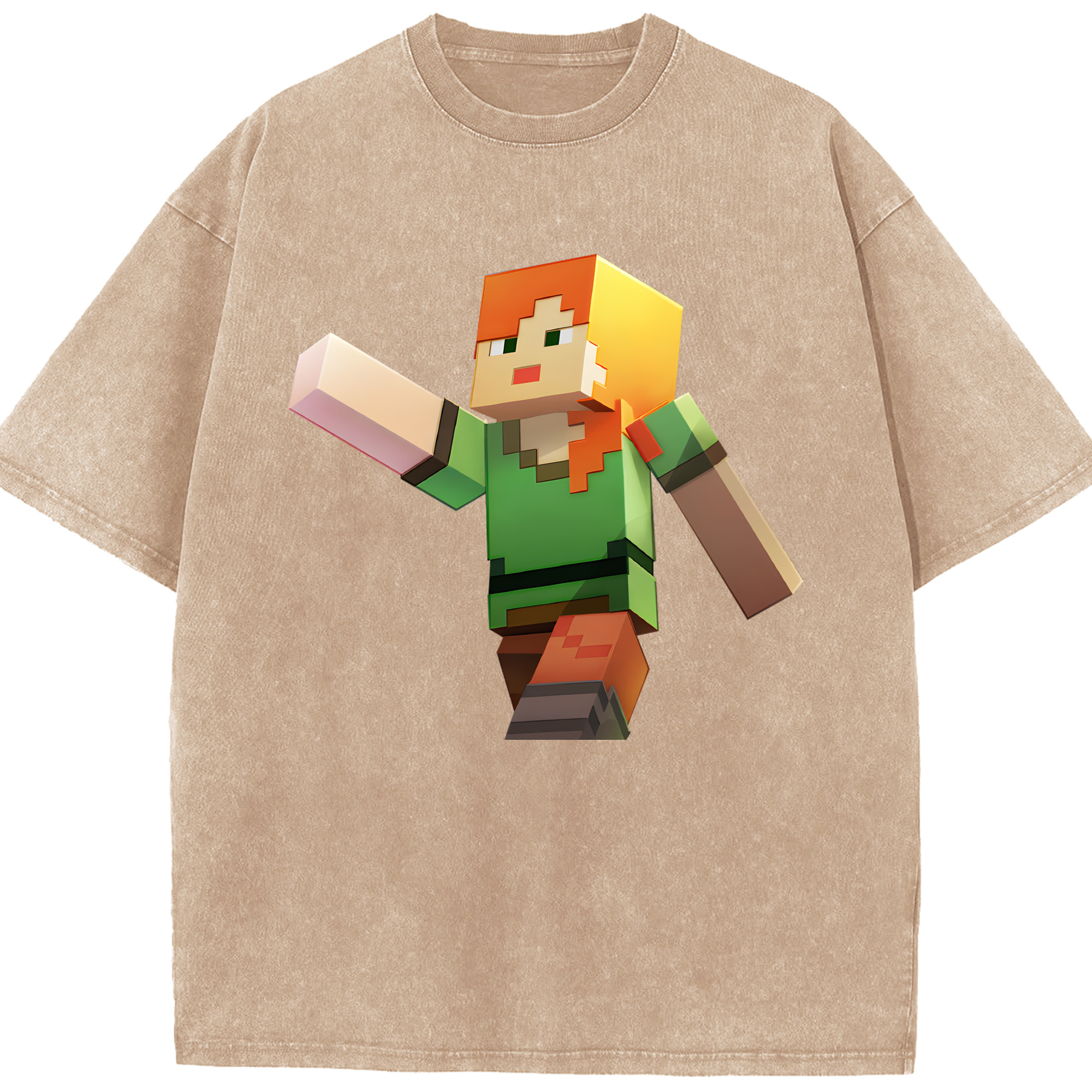 （画像用） マインクラフト ブロックの世界 Minecraft MC Block world 綿100% ヴィンテージ風 半袖Tシャツ（フロントプリント）