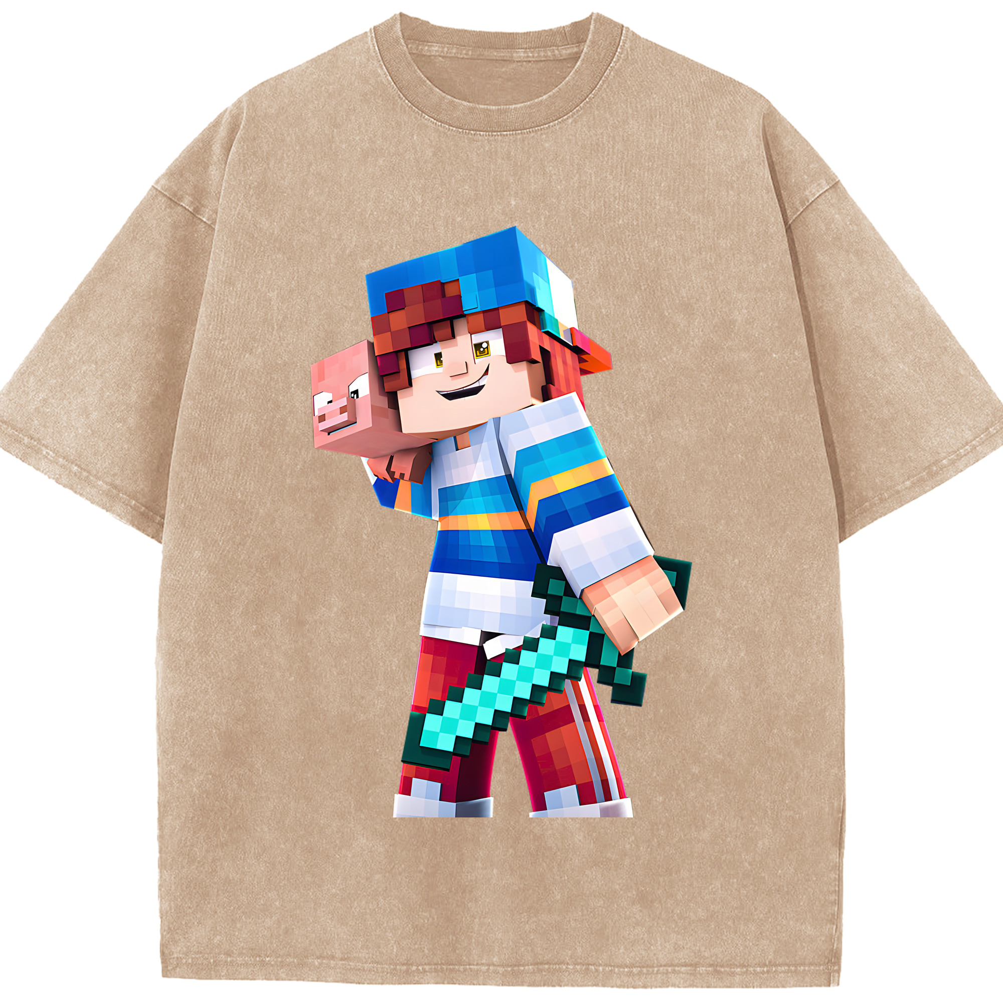 （画像用） マインクラフト ブロックの世界 Minecraft MC Block world 綿100% ヴィンテージ風 半袖Tシャツ（フロントプリント）