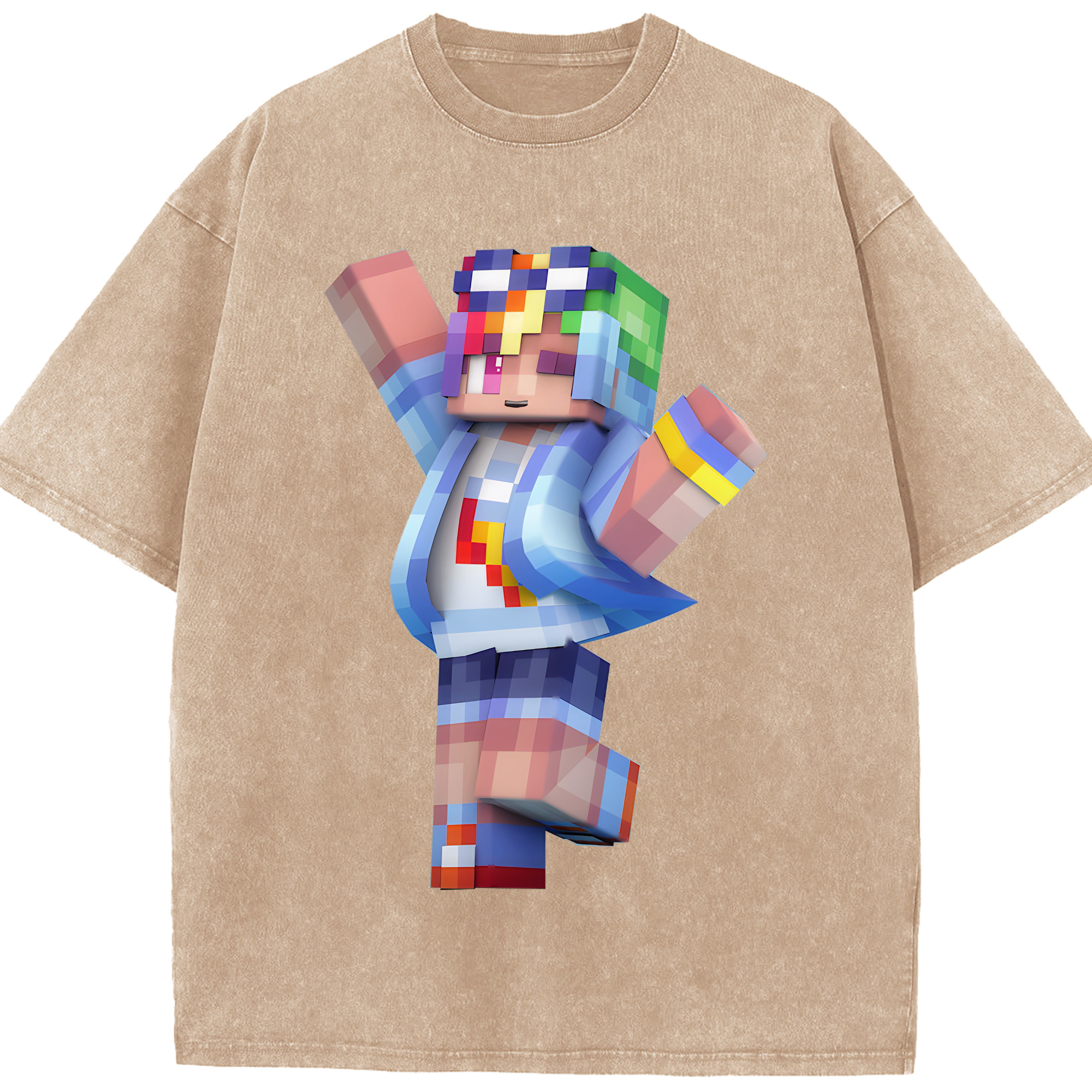 （画像用） マインクラフト ブロックの世界 Minecraft MC Block world 綿100% ヴィンテージ風 半袖Tシャツ（フロントプリント）