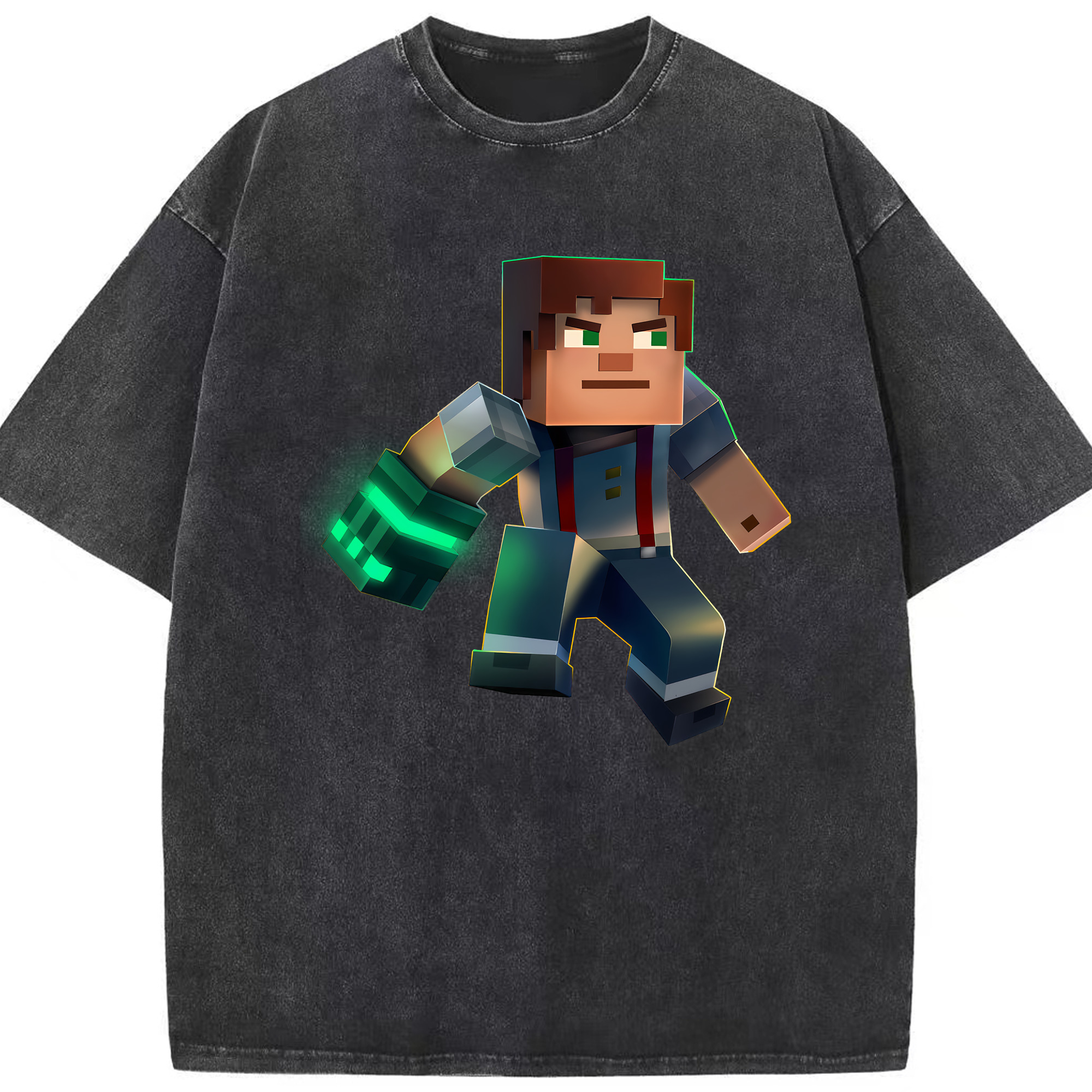 （画像用） マインクラフト ブロックの世界 Minecraft MC Block world 綿100% ヴィンテージ風 半袖Tシャツ（フロントプリント）