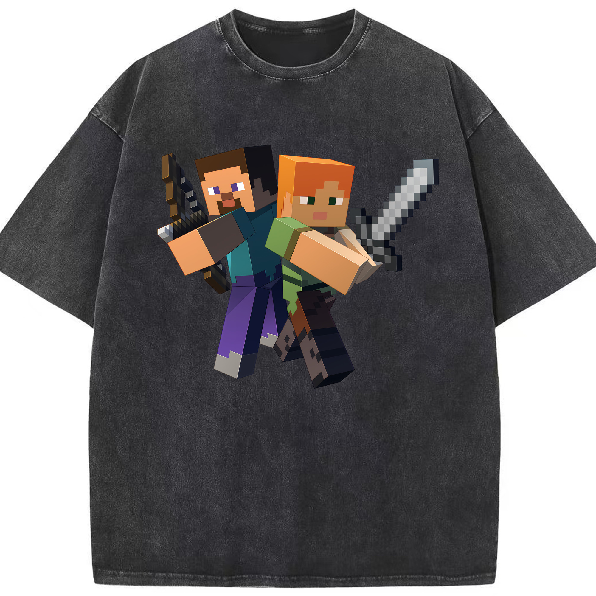 （画像用） マインクラフト ブロックの世界 Minecraft MC Block world 綿100% ヴィンテージ風 半袖Tシャツ（フロントプリント）