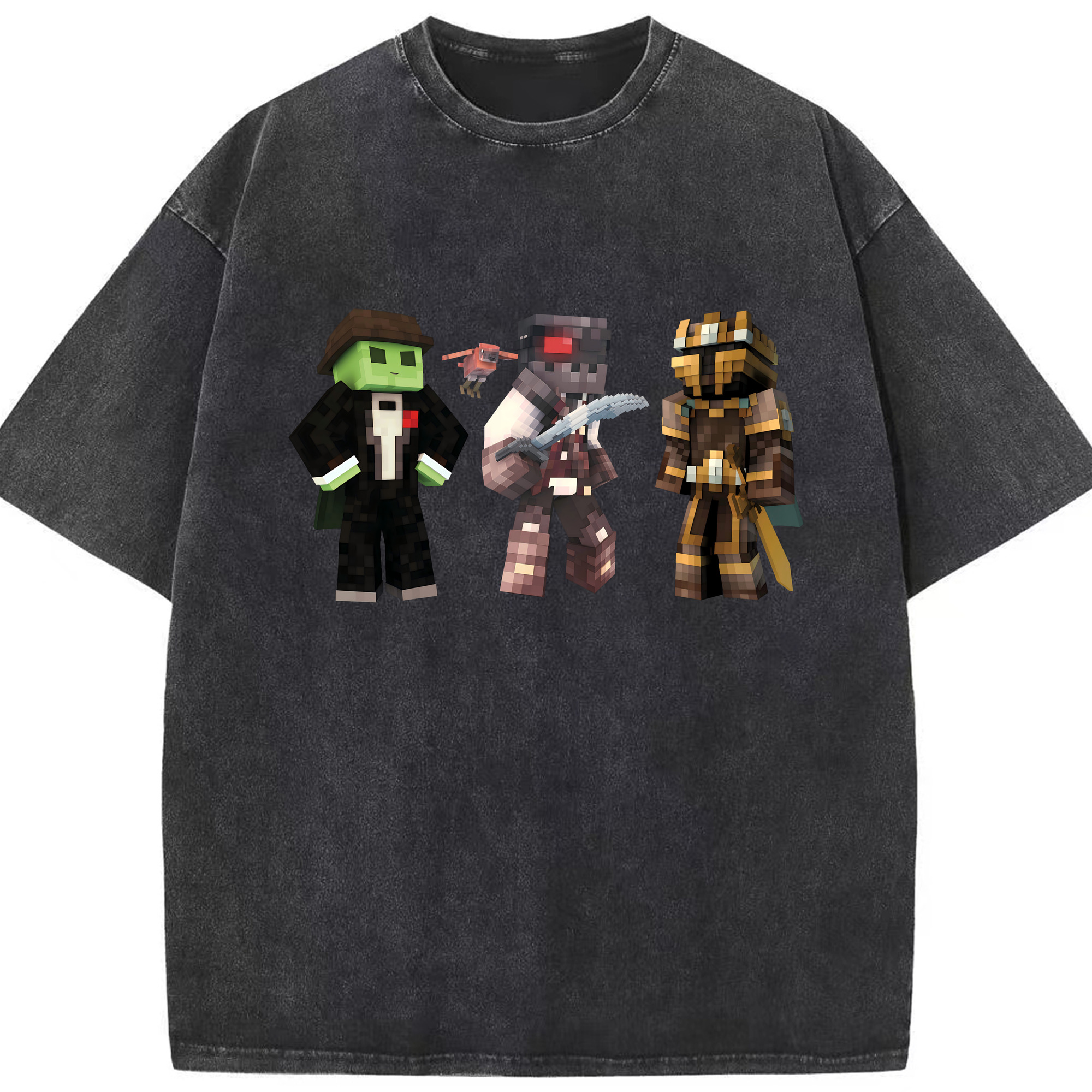 （画像用） マインクラフト ブロックの世界 Minecraft MC Block world 綿100% ヴィンテージ風 半袖Tシャツ（フロントプリント）