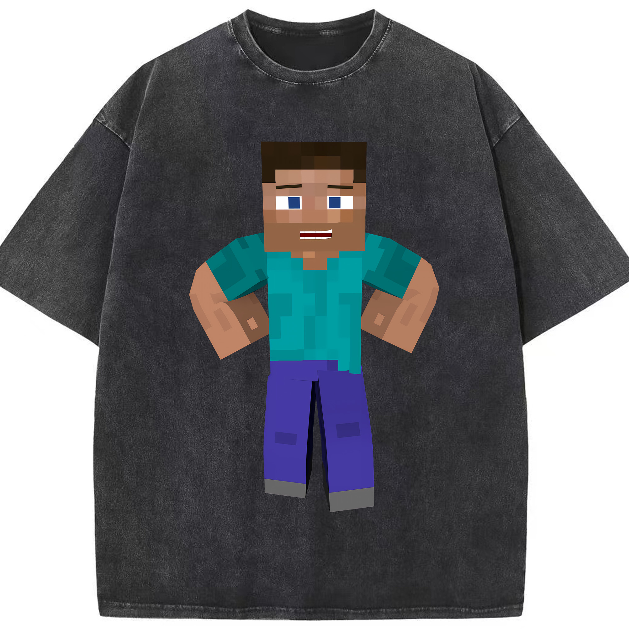 （画像用） マインクラフト ブロックの世界 Minecraft MC Block world 綿100% ヴィンテージ風 半袖Tシャツ（フロントプリント）