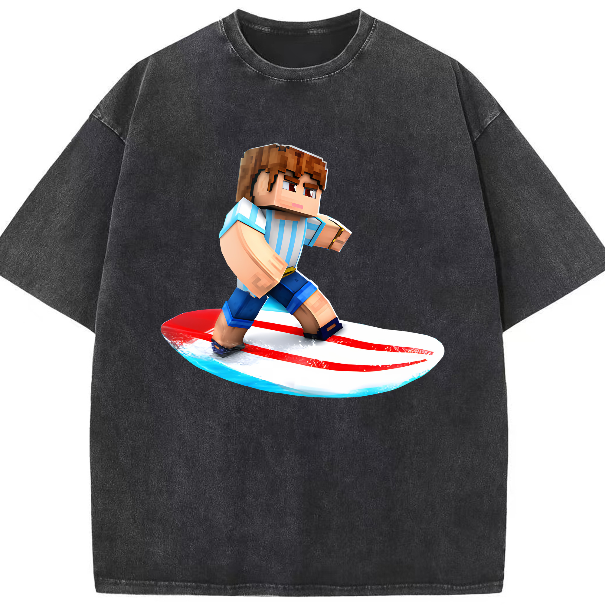 （画像用） マインクラフト ブロックの世界 Minecraft MC Block world 綿100% ヴィンテージ風 半袖Tシャツ（フロントプリント）