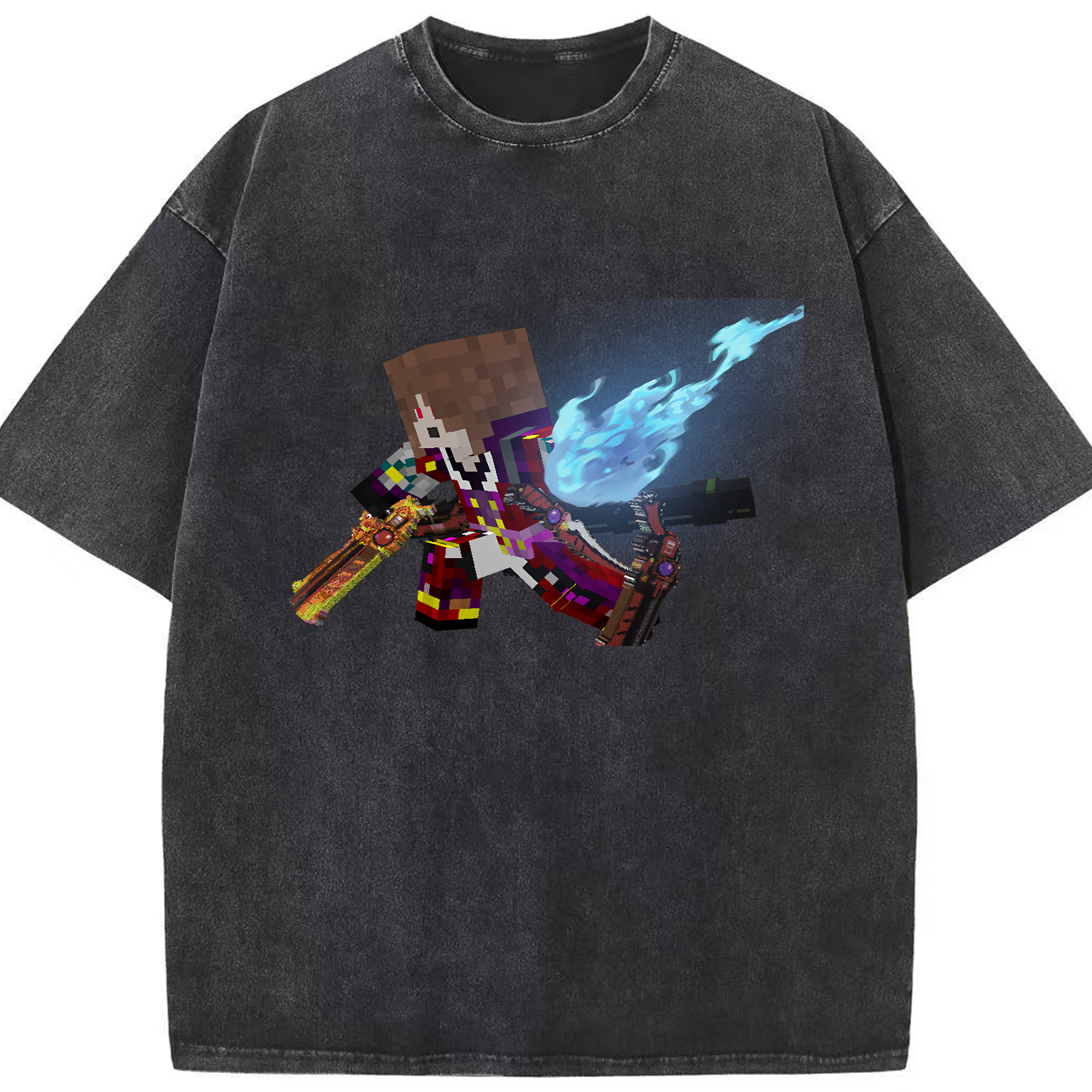 （画像用） マインクラフト ブロックの世界 Minecraft MC Block world 綿100% ヴィンテージ風 半袖Tシャツ（フロントプリント）
