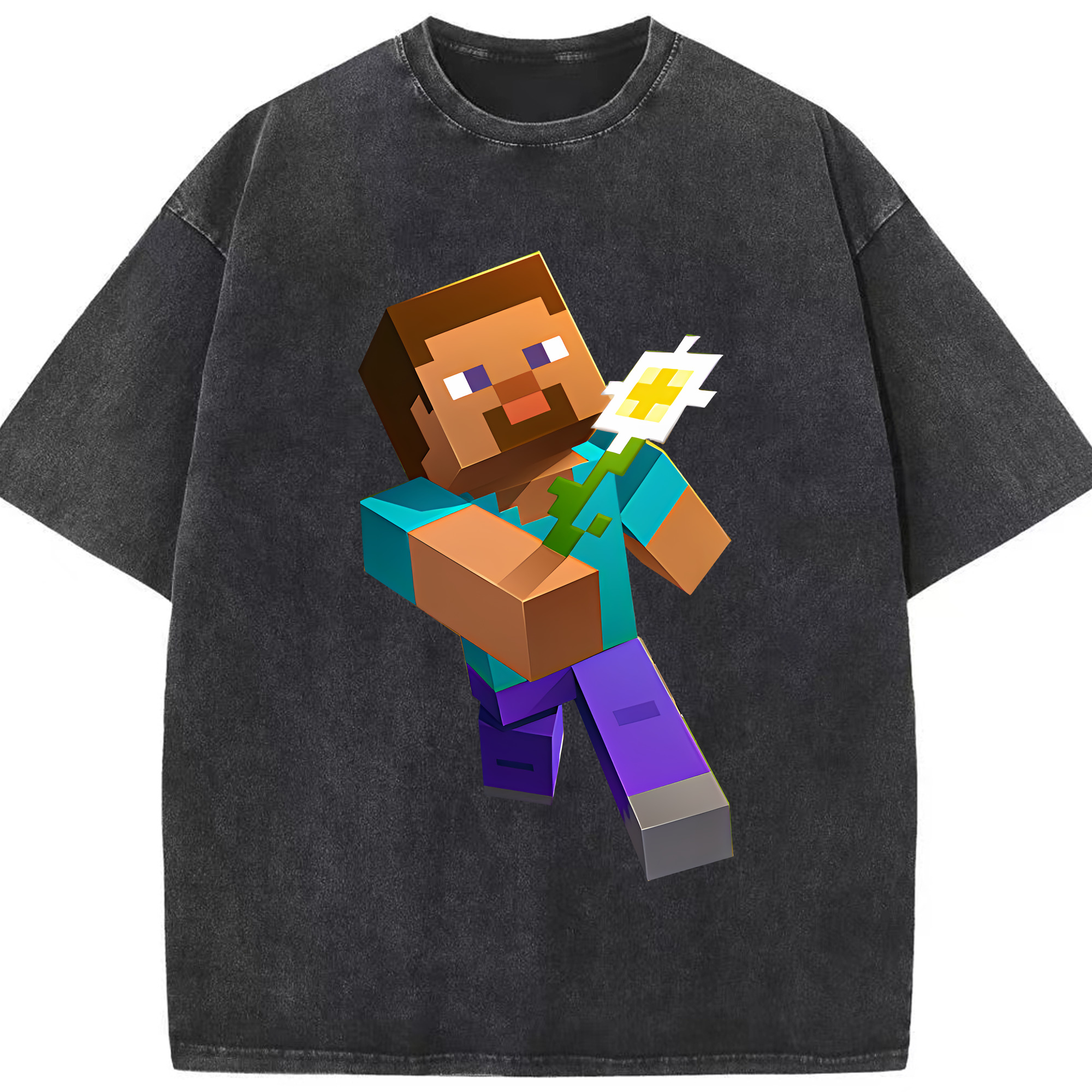 （画像用） マインクラフト ブロックの世界 Minecraft MC Block world 綿100% ヴィンテージ風 半袖Tシャツ（フロントプリント）