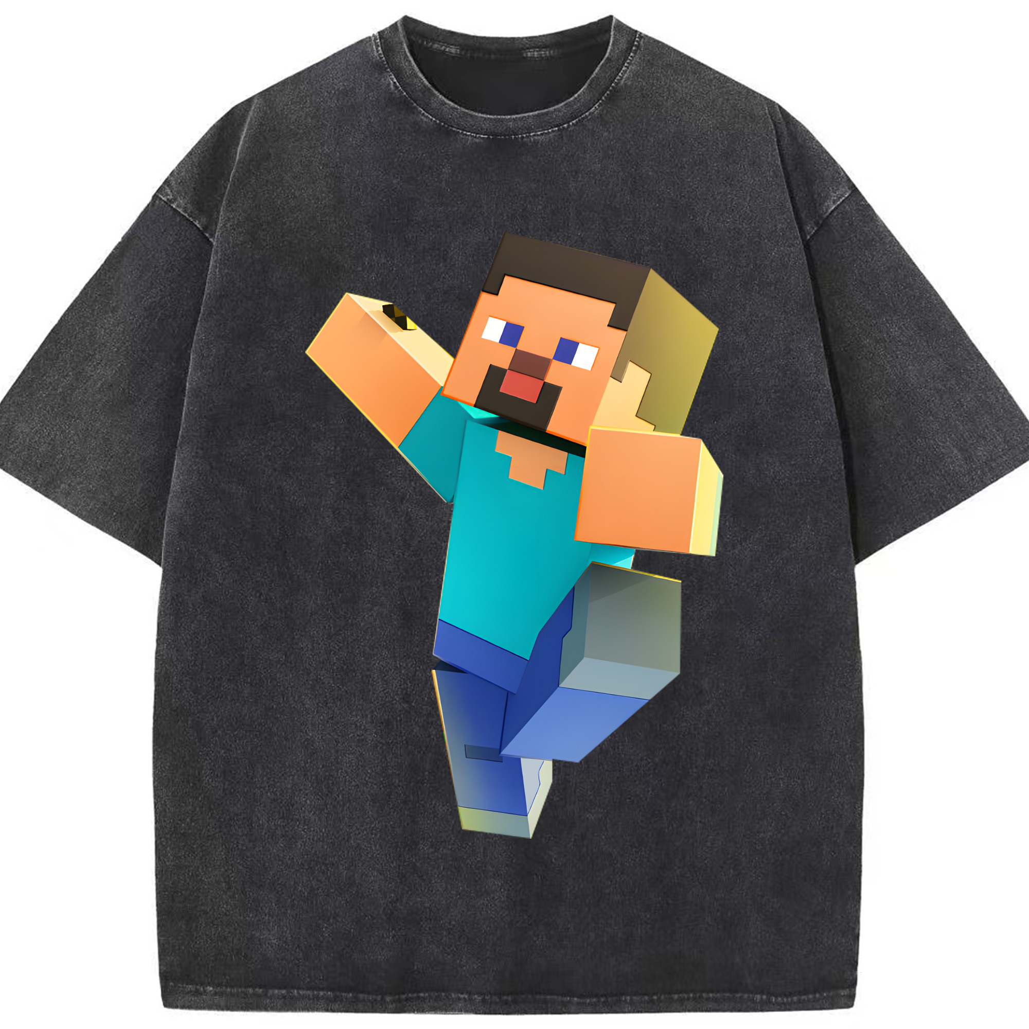 （画像用） マインクラフト ブロックの世界 Minecraft MC Block world 綿100% ヴィンテージ風 半袖Tシャツ（フロントプリント）