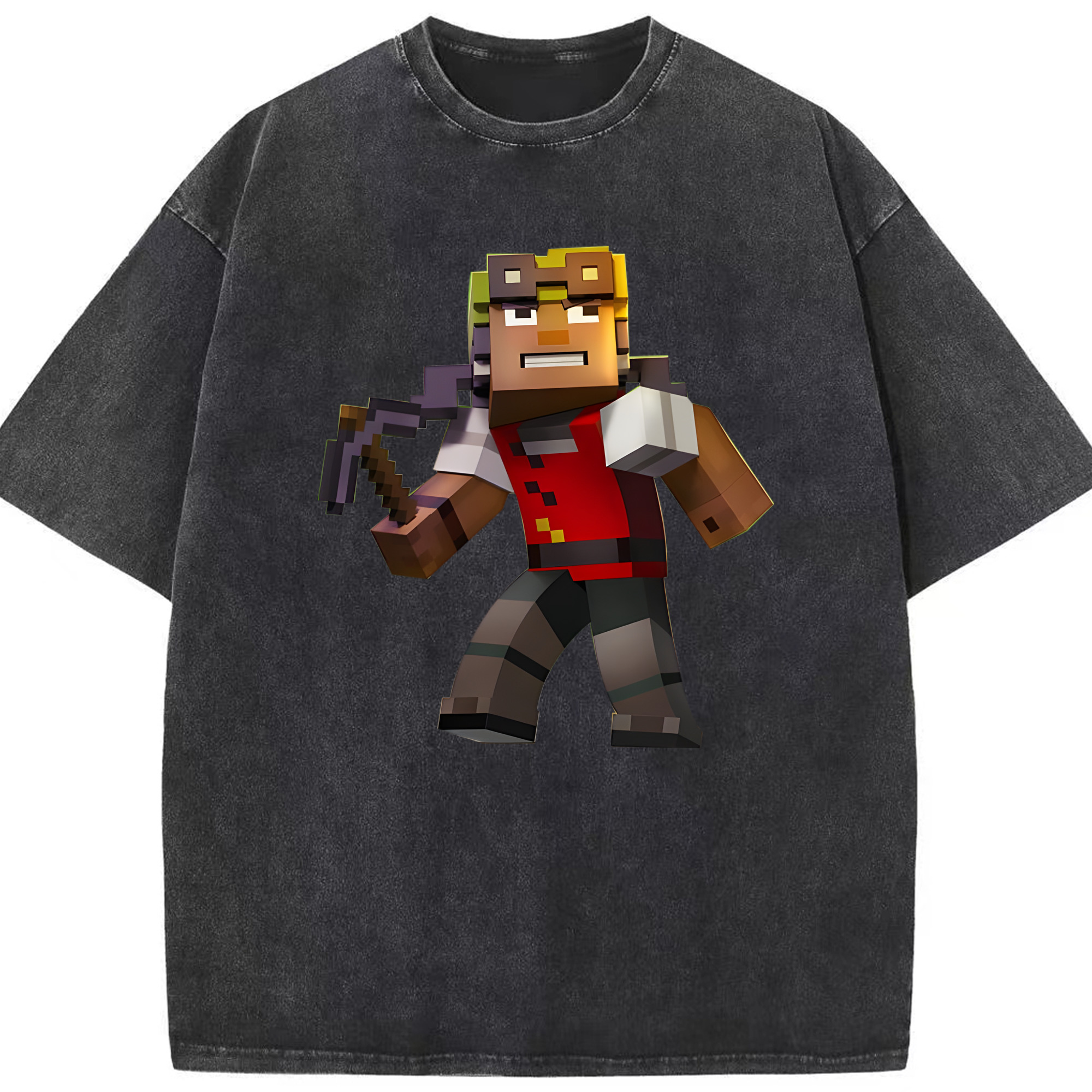 （画像用） マインクラフト ブロックの世界 Minecraft MC Block world 綿100% ヴィンテージ風 半袖Tシャツ（フロントプリント）