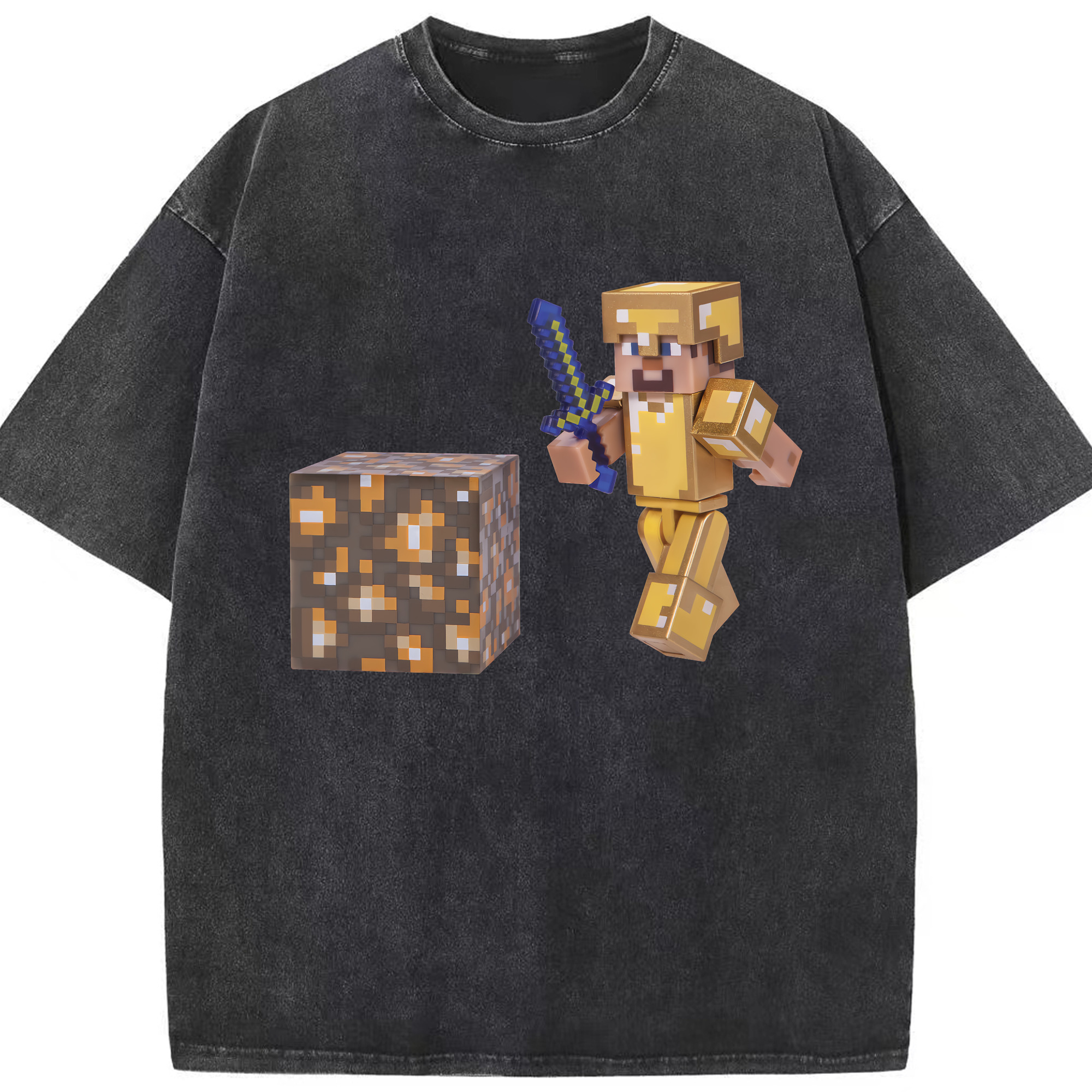 （画像用） マインクラフト ブロックの世界 Minecraft MC Block world 綿100% ヴィンテージ風 半袖Tシャツ（フロントプリント）