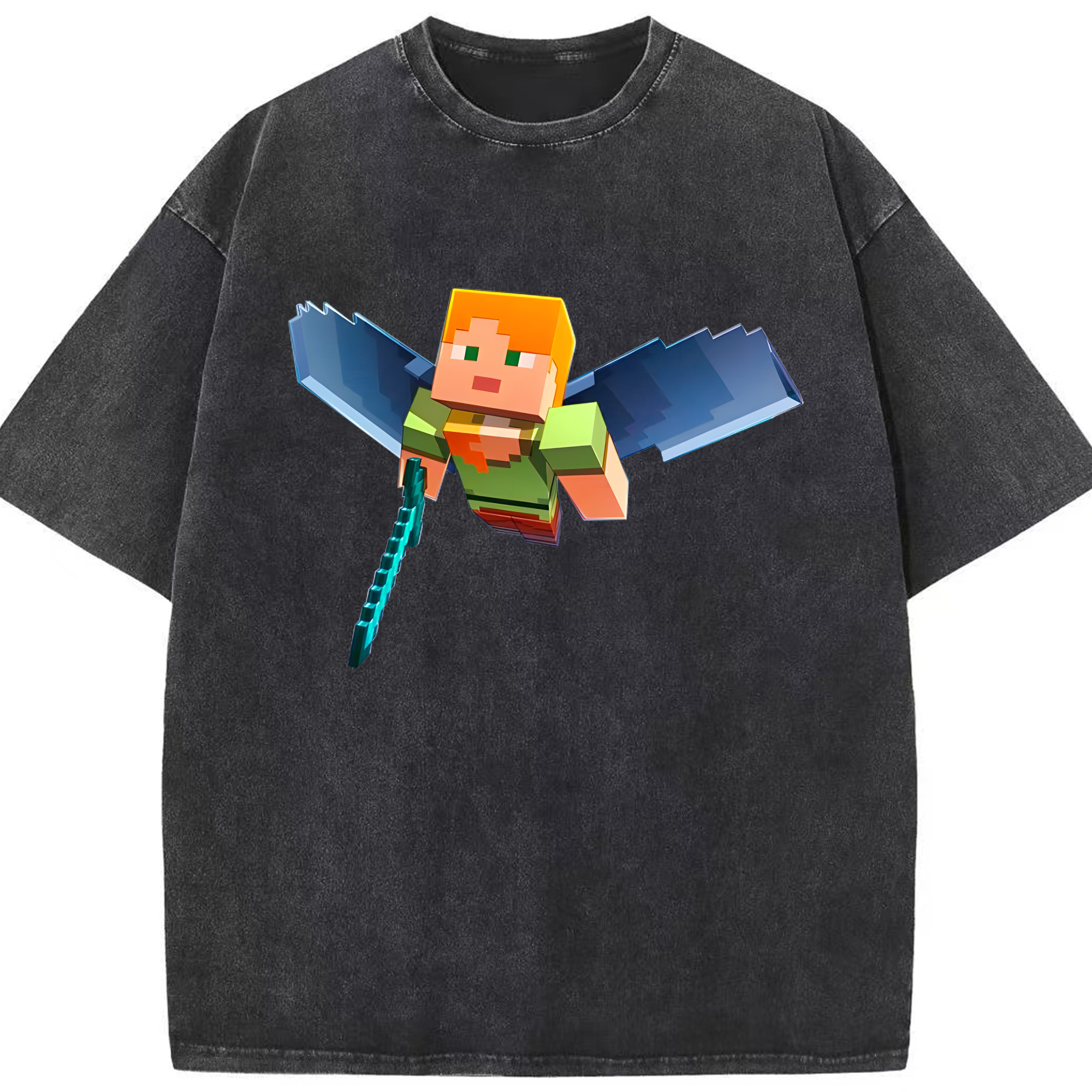 （画像用） マインクラフト ブロックの世界 Minecraft MC Block world 綿100% ヴィンテージ風 半袖Tシャツ（フロントプリント）