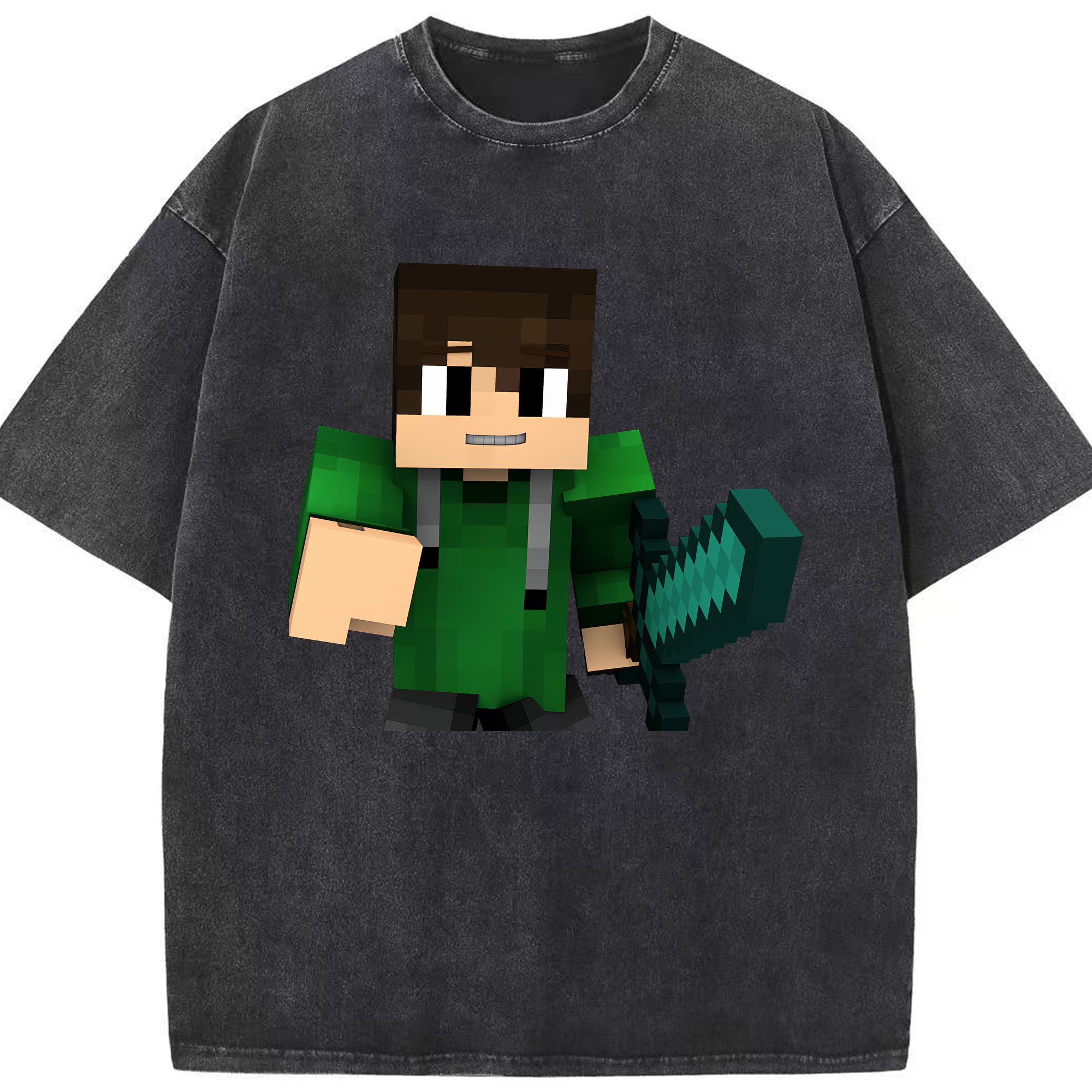 （画像用） マインクラフト ブロックの世界 Minecraft MC Block world 綿100% ヴィンテージ風 半袖Tシャツ（フロントプリント）
