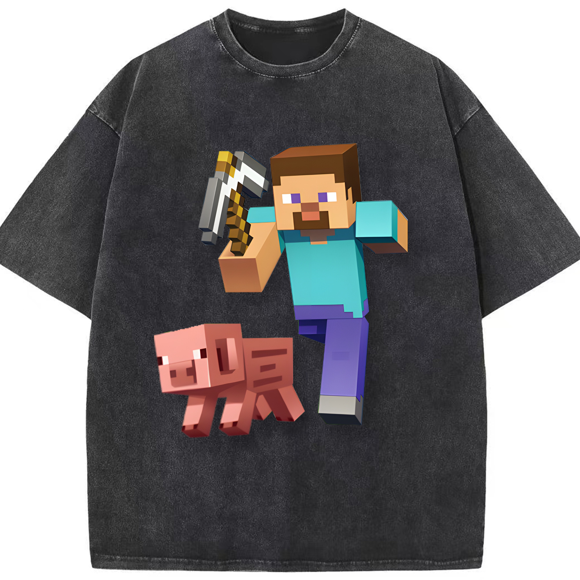 （画像用） マインクラフト ブロックの世界 Minecraft MC Block world 綿100% ヴィンテージ風 半袖Tシャツ（フロントプリント）