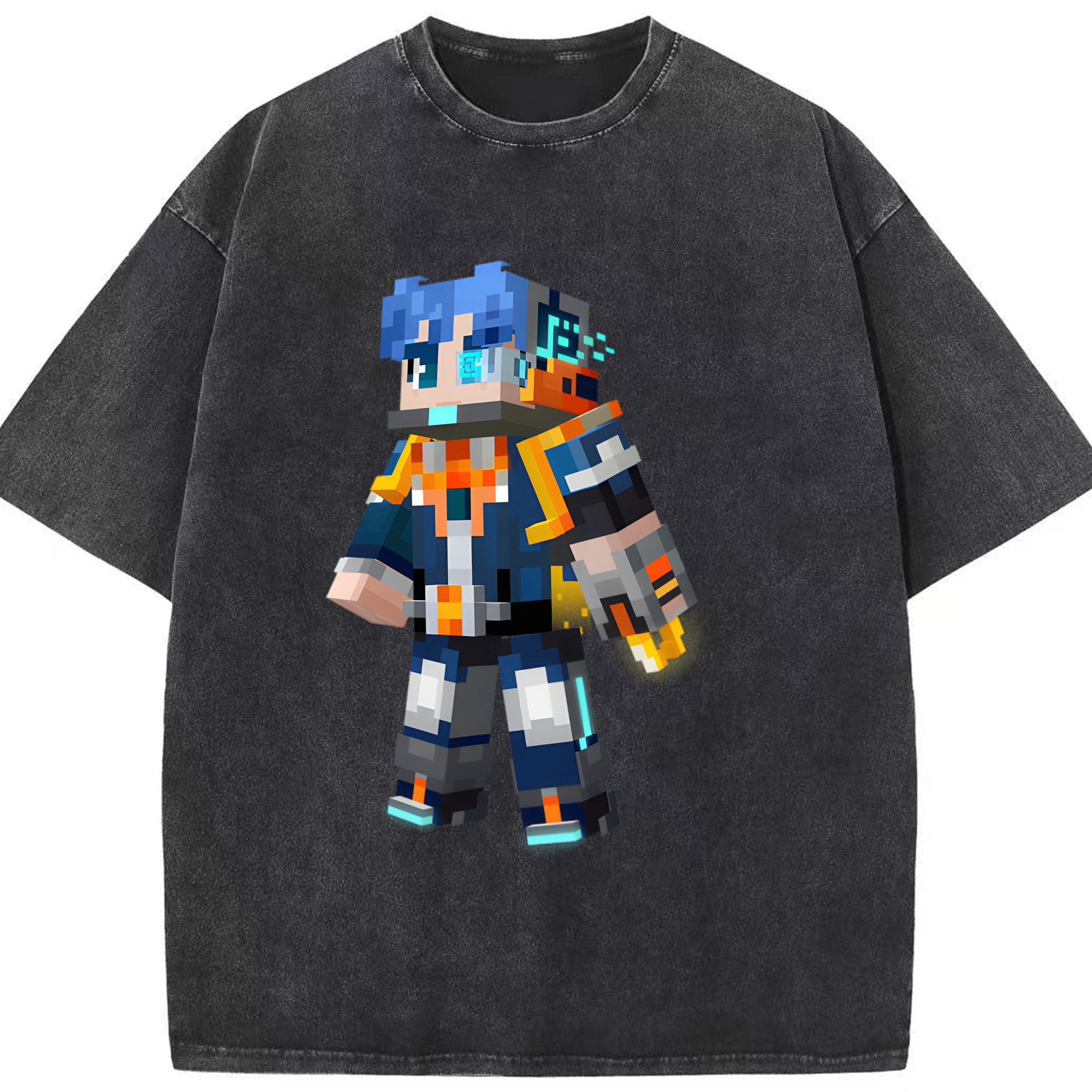 （画像用） マインクラフト ブロックの世界 Minecraft MC Block world 綿100% ヴィンテージ風 半袖Tシャツ（フロントプリント）