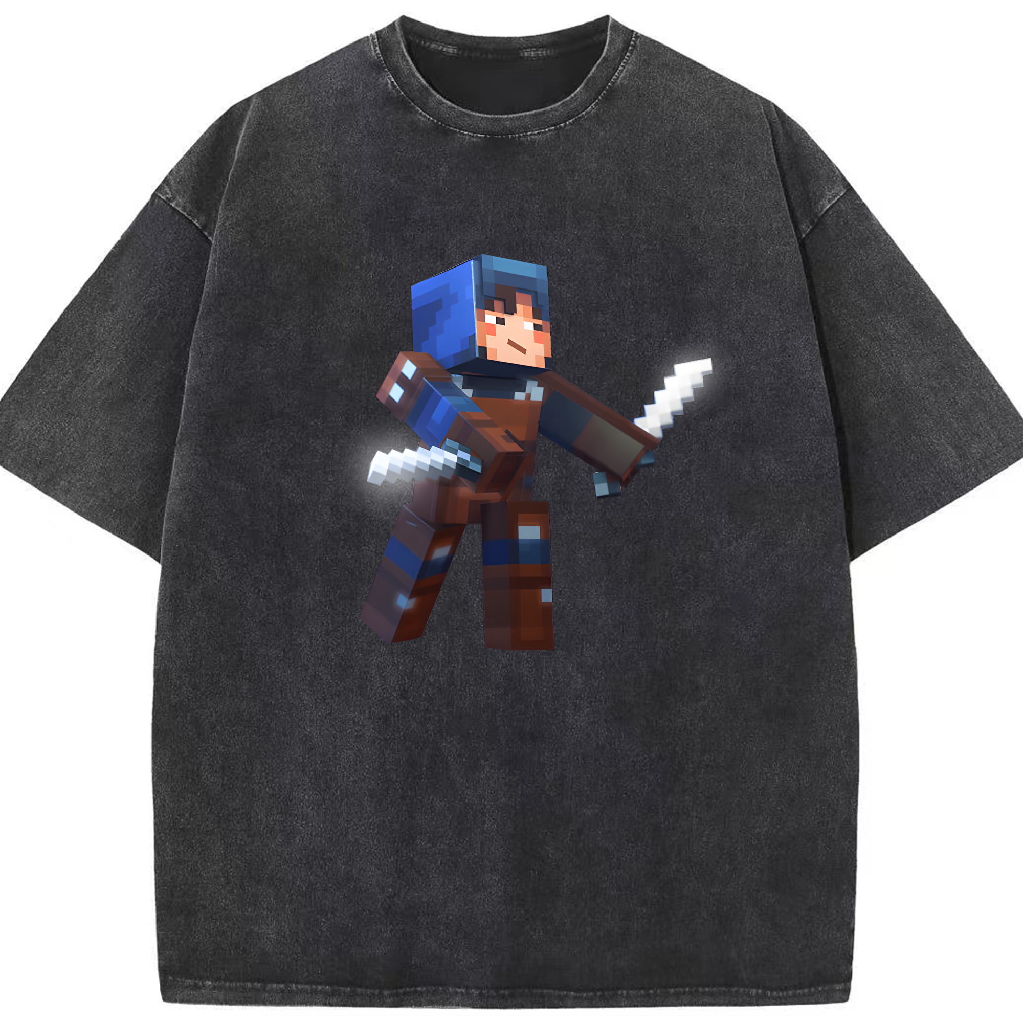 （画像用） マインクラフト ブロックの世界 Minecraft MC Block world 綿100% ヴィンテージ風 半袖Tシャツ（フロントプリント）