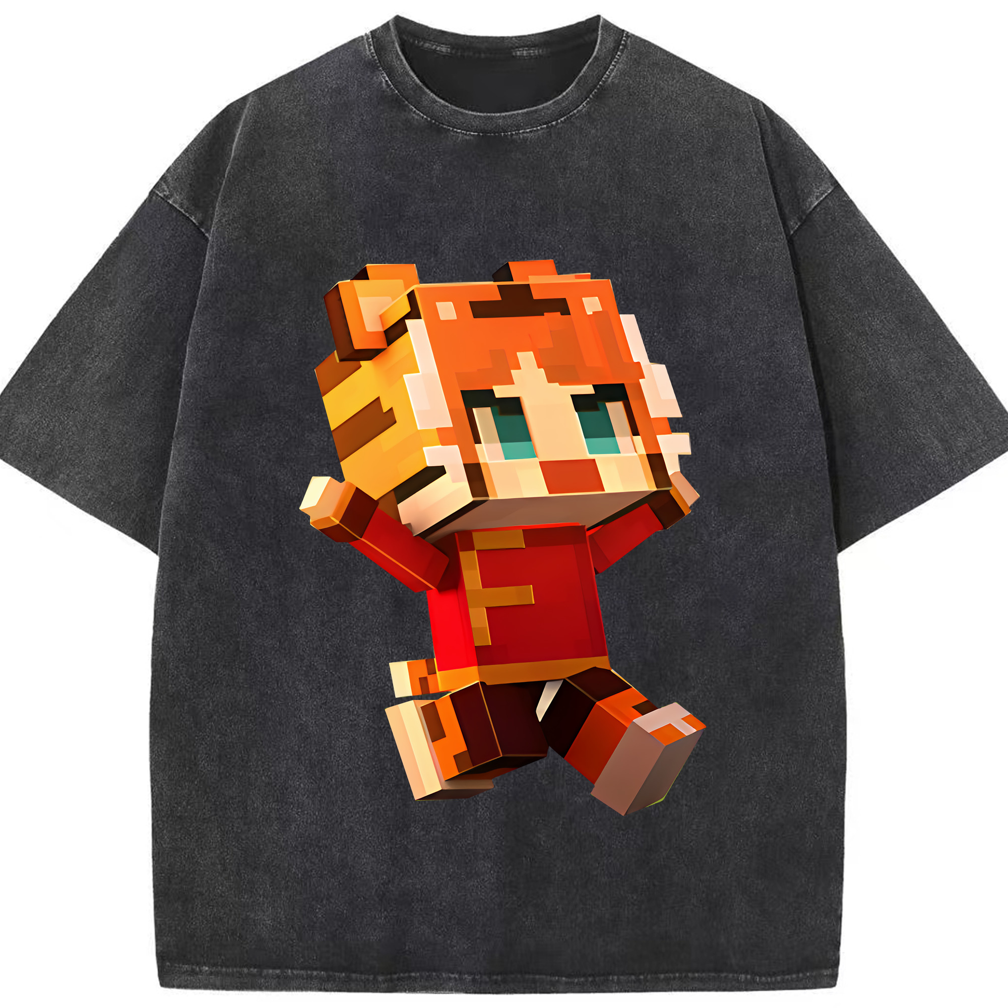 （画像用） マインクラフト ブロックの世界 Minecraft MC Block world 綿100% ヴィンテージ風 半袖Tシャツ（フロントプリント）