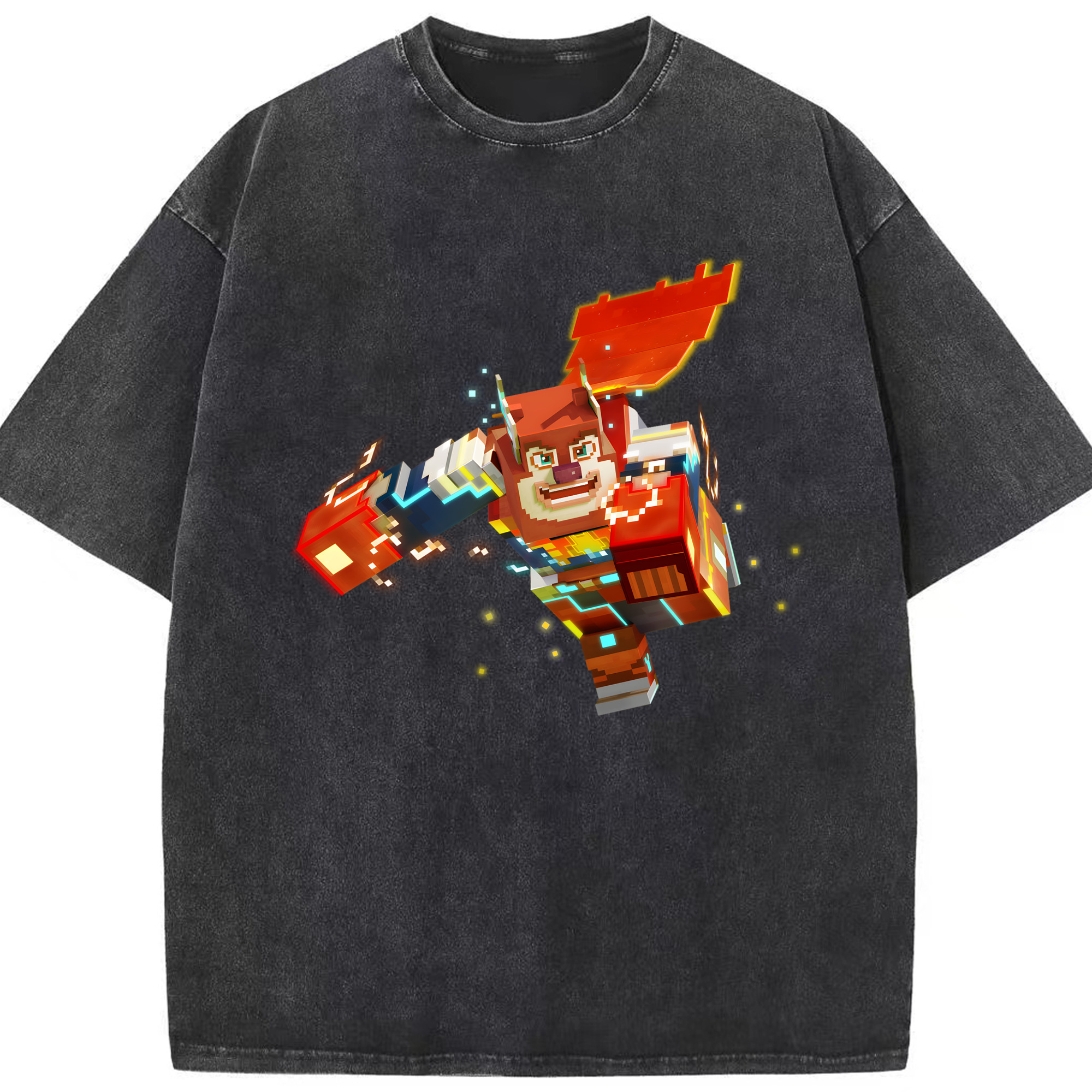 （画像用） マインクラフト ブロックの世界 Minecraft MC Block world 綿100% ヴィンテージ風 半袖Tシャツ（フロントプリント）