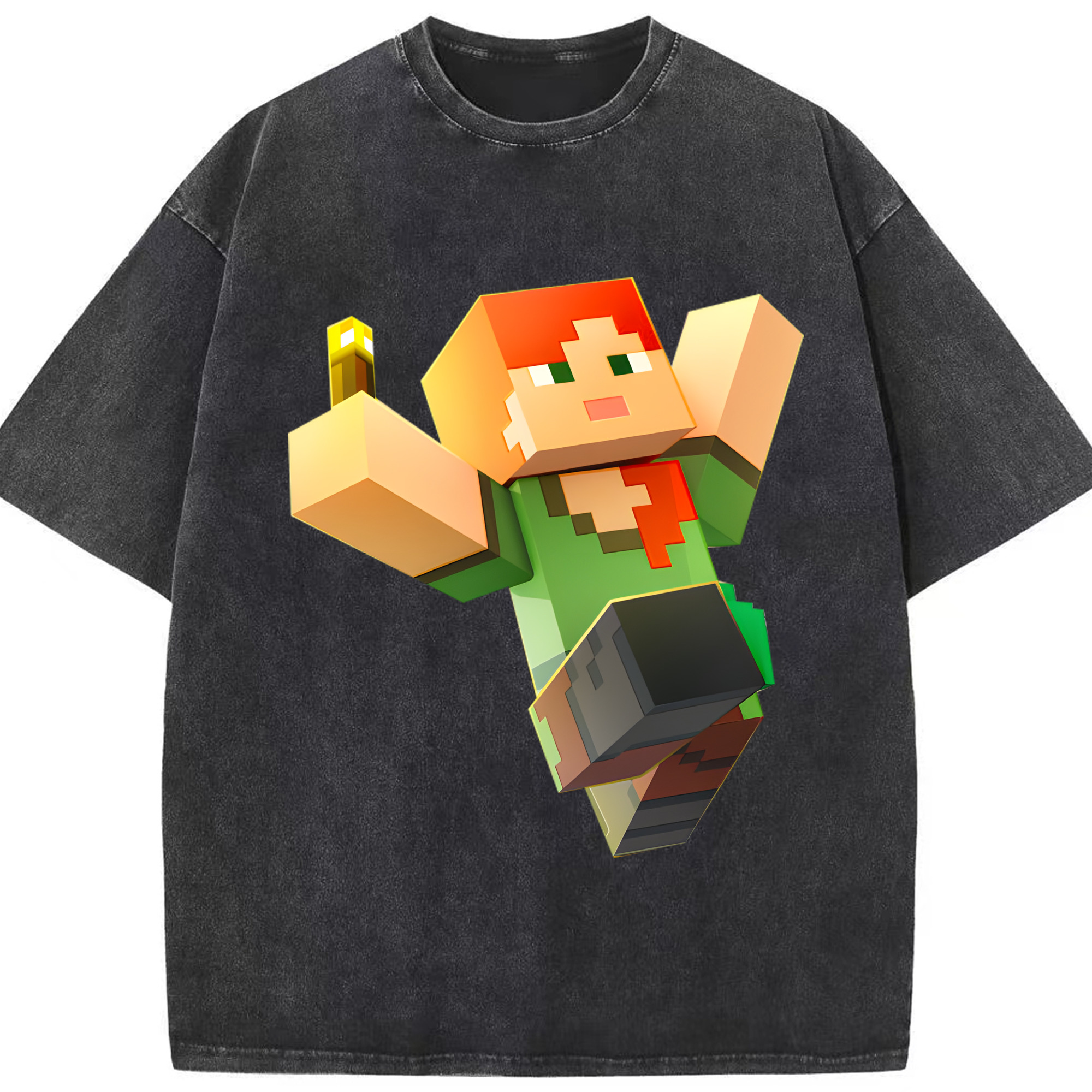 （画像用） マインクラフト ブロックの世界 Minecraft MC Block world 綿100% ヴィンテージ風 半袖Tシャツ（フロントプリント）