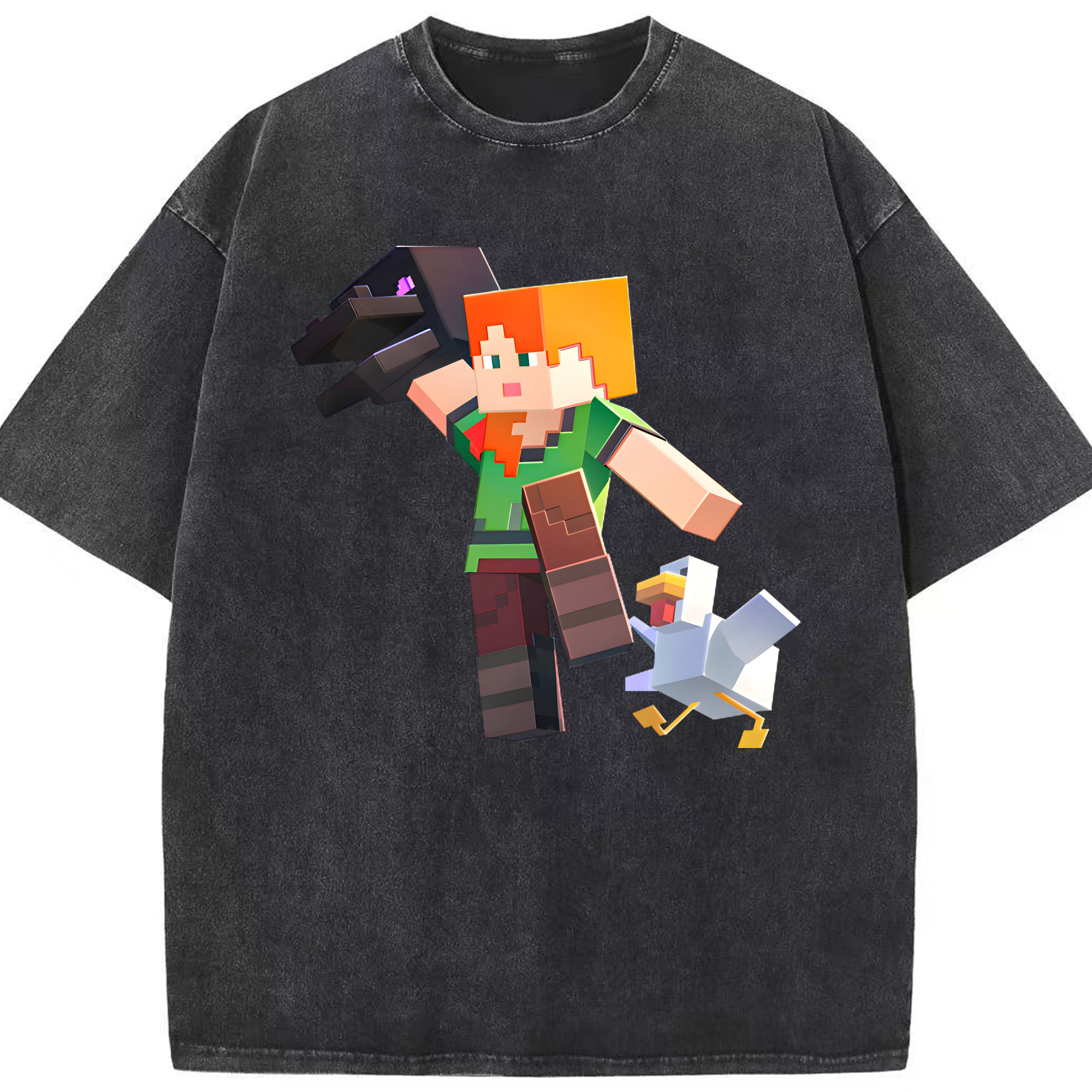 （画像用） マインクラフト ブロックの世界 Minecraft MC Block world 綿100% ヴィンテージ風 半袖Tシャツ（フロントプリント）