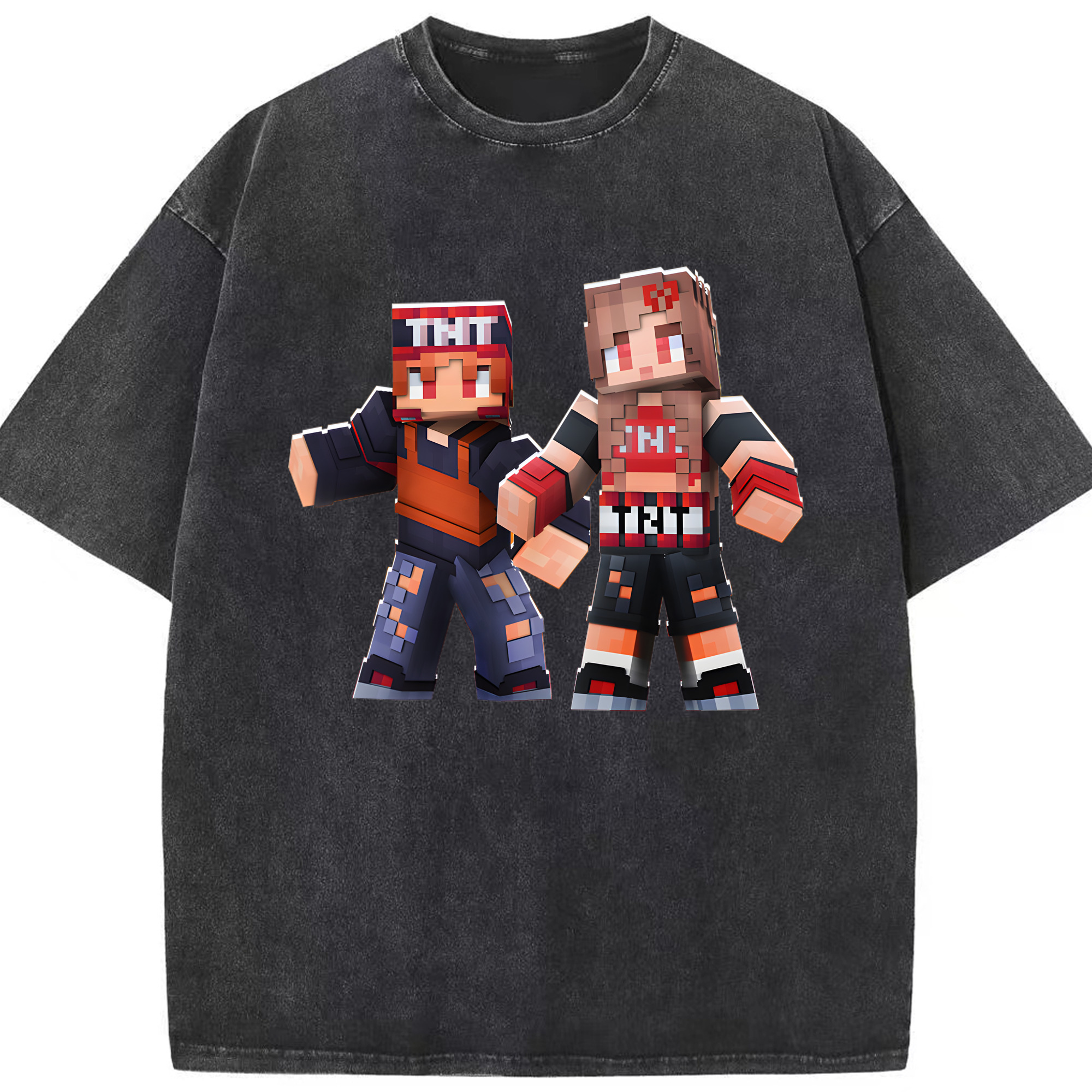 （画像用） マインクラフト ブロックの世界 Minecraft MC Block world 綿100% ヴィンテージ風 半袖Tシャツ（フロントプリント）