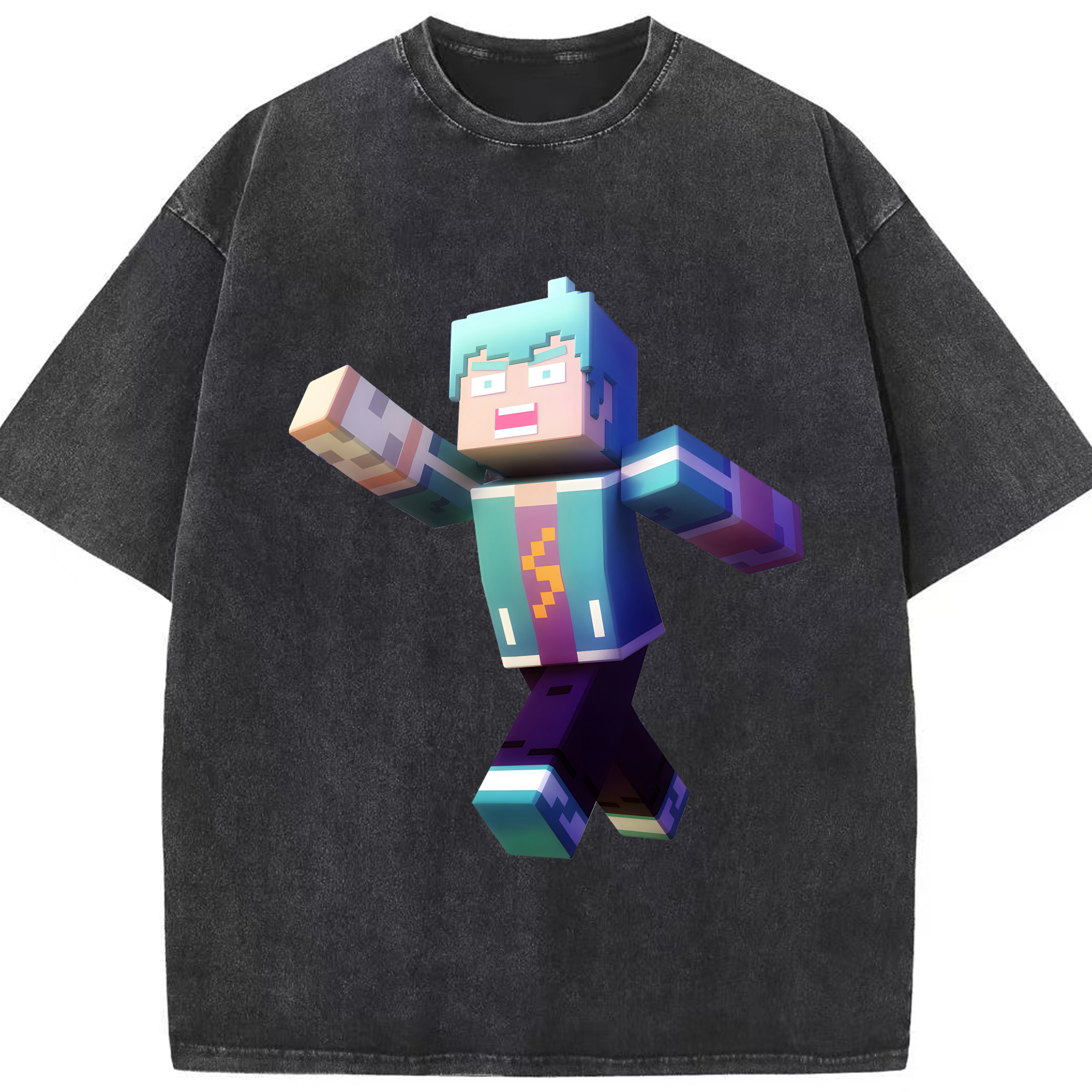 （画像用） マインクラフト ブロックの世界 Minecraft MC Block world 綿100% ヴィンテージ風 半袖Tシャツ（フロントプリント）