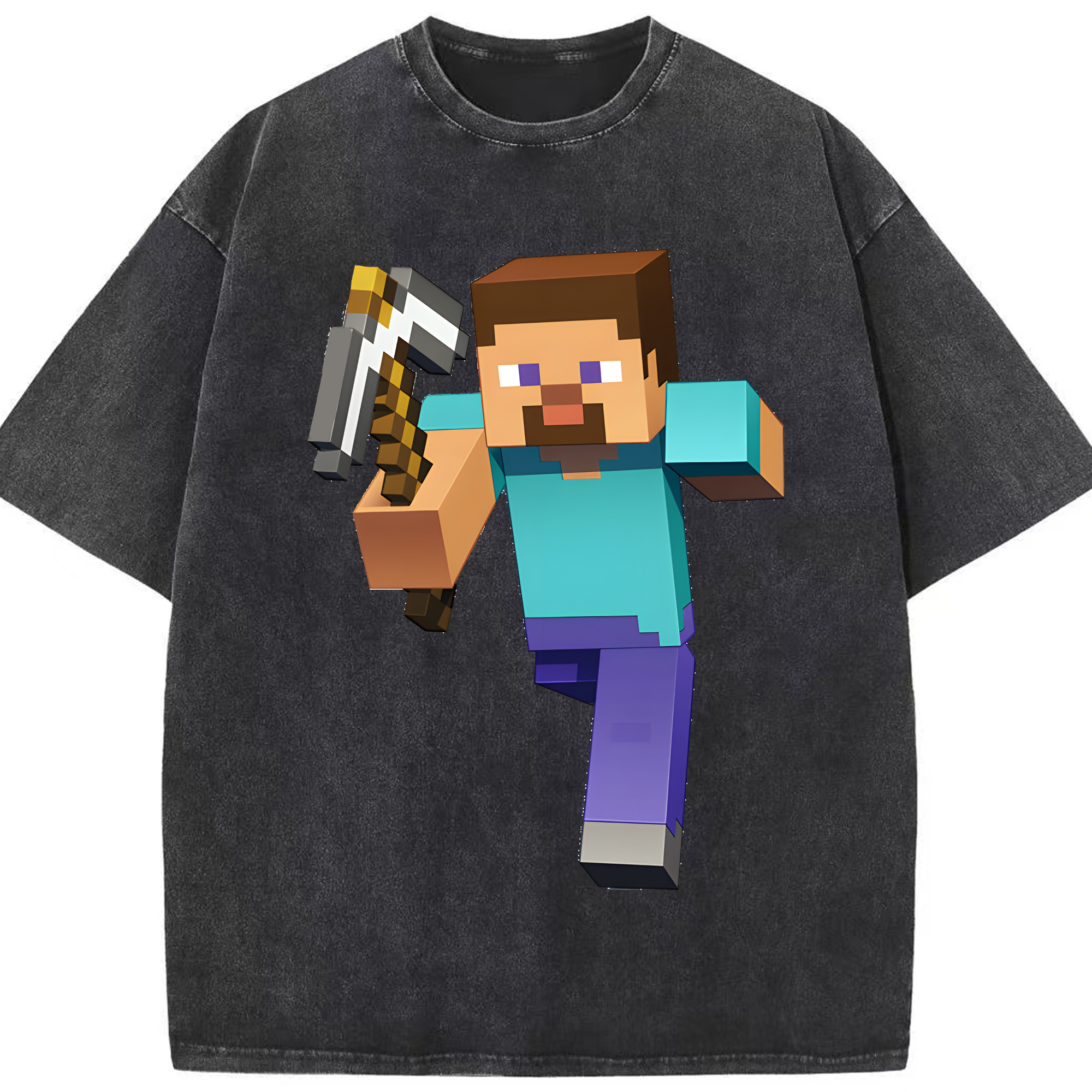 （画像用） マインクラフト ブロックの世界 Minecraft MC Block world 綿100% ヴィンテージ風 半袖Tシャツ（フロントプリント）