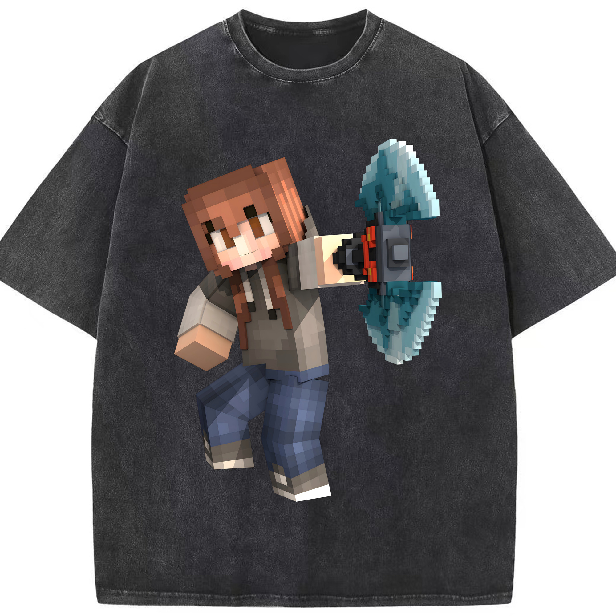 （画像用） マインクラフト ブロックの世界 Minecraft MC Block world 綿100% ヴィンテージ風 半袖Tシャツ（フロントプリント）