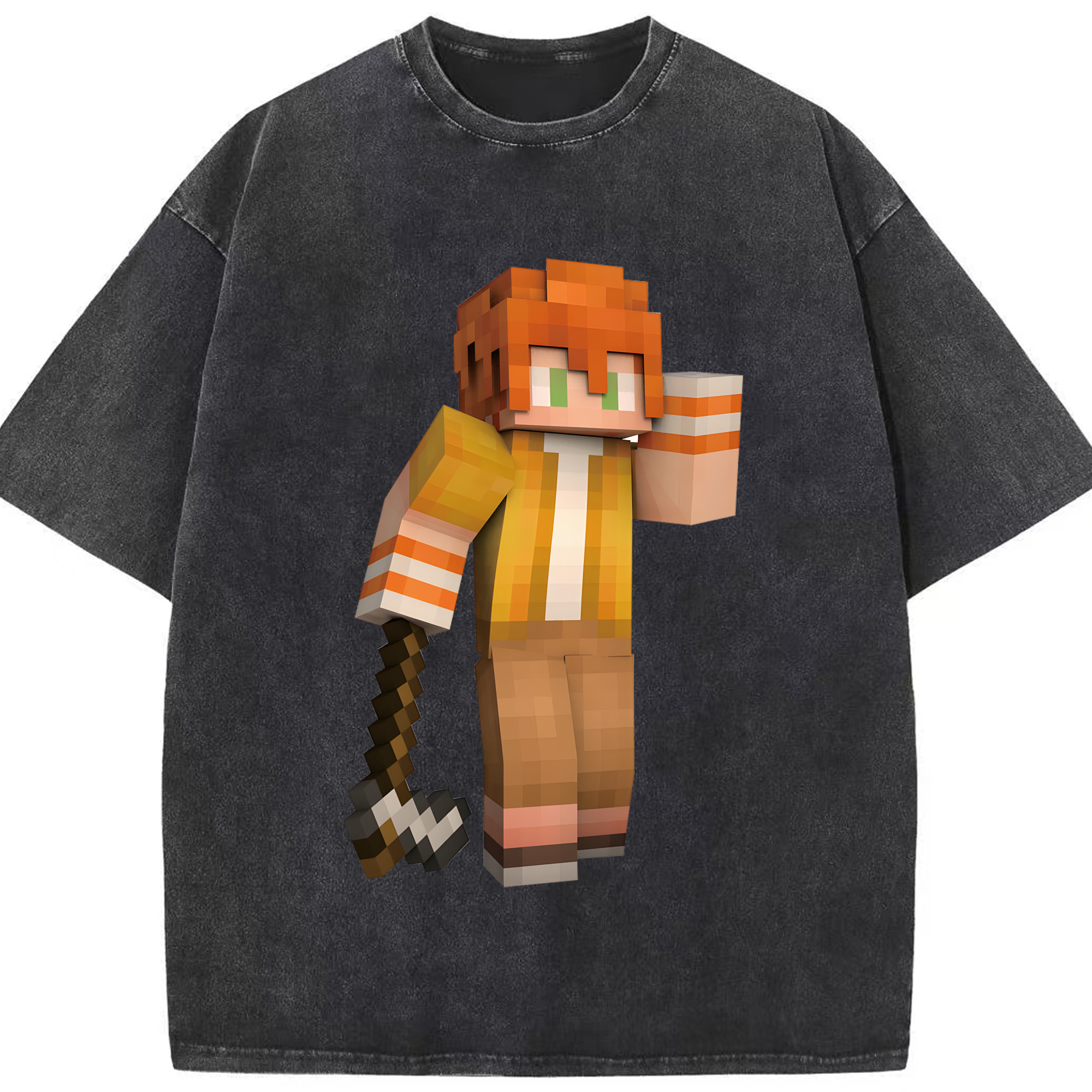 （画像用） マインクラフト ブロックの世界 Minecraft MC Block world 綿100% ヴィンテージ風 半袖Tシャツ（フロントプリント）