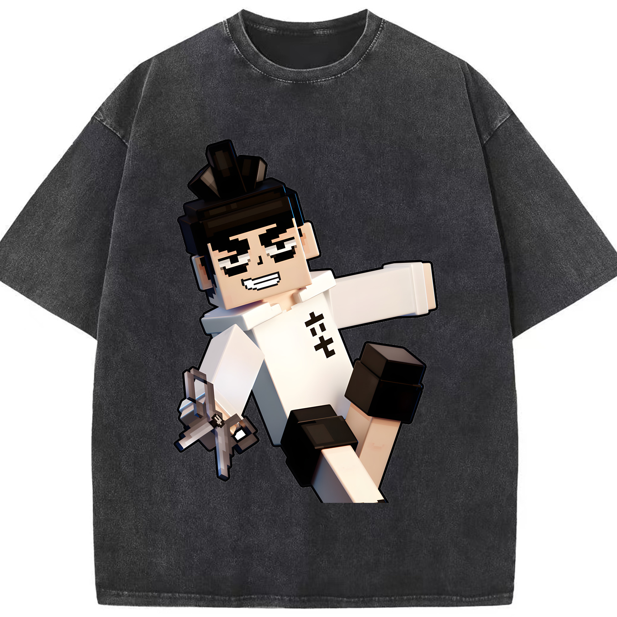 （画像用） マインクラフト ブロックの世界 Minecraft MC Block world 綿100% ヴィンテージ風 半袖Tシャツ（フロントプリント）