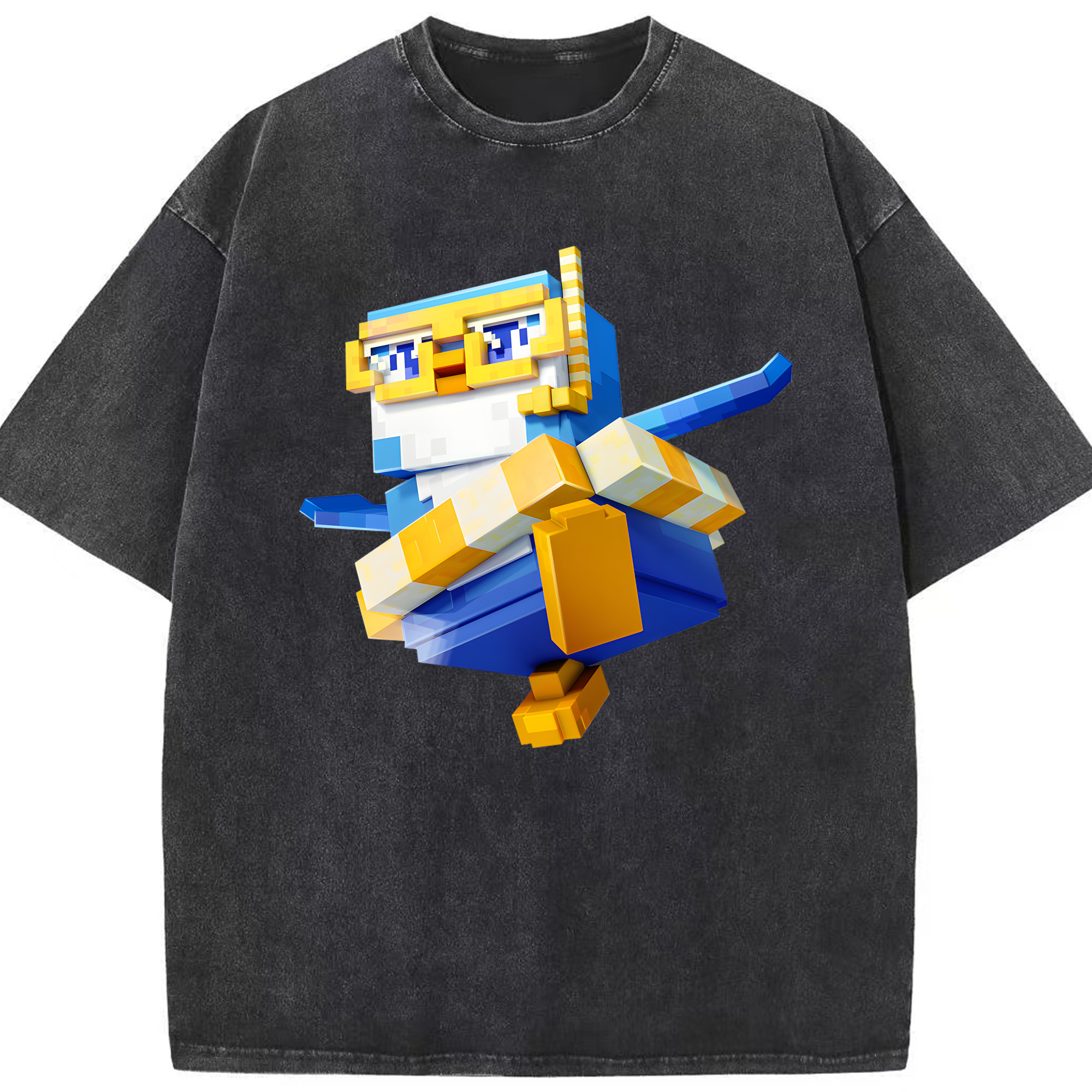 （画像用） マインクラフト ブロックの世界 Minecraft MC Block world 綿100% ヴィンテージ風 半袖Tシャツ（フロントプリント）