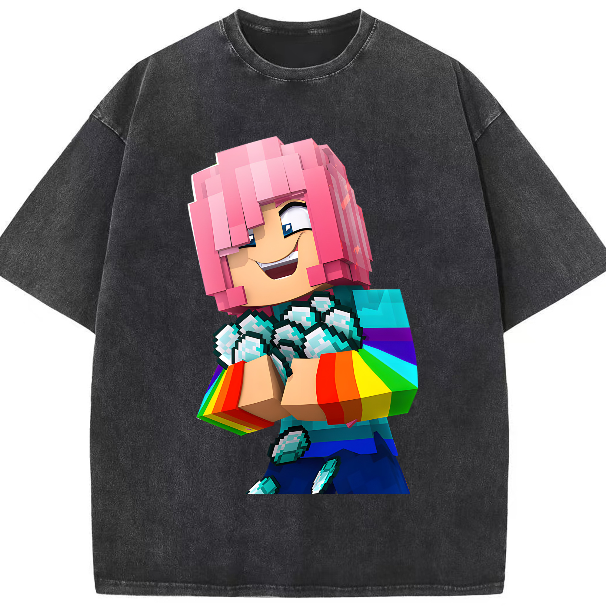 （画像用） マインクラフト ブロックの世界 Minecraft MC Block world 綿100% ヴィンテージ風 半袖Tシャツ（フロントプリント）