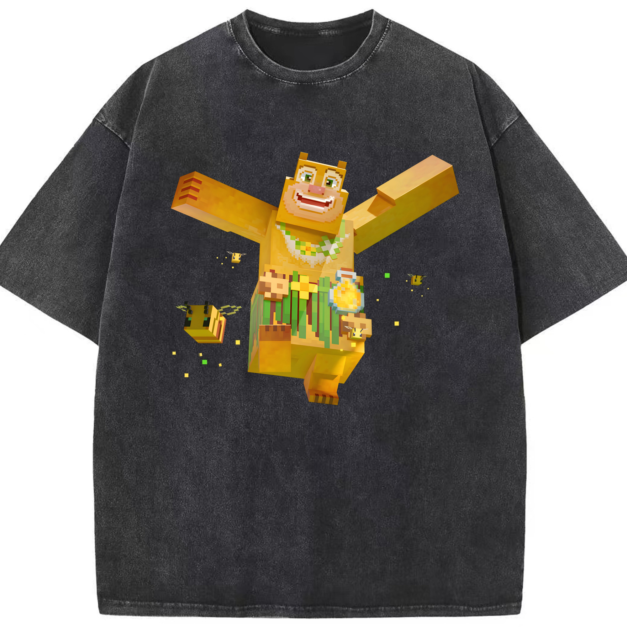 （画像用） マインクラフト ブロックの世界 Minecraft MC Block world 綿100% ヴィンテージ風 半袖Tシャツ（フロントプリント）