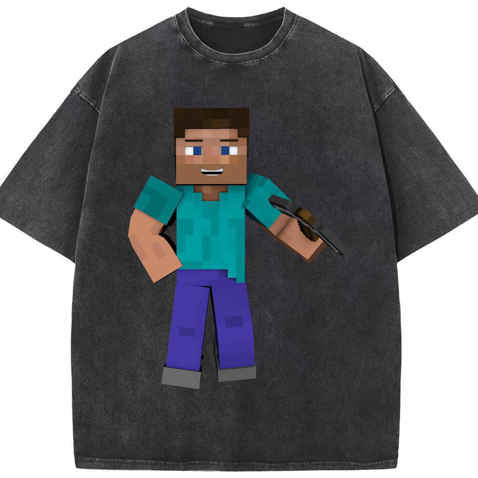 （画像用） マインクラフト ブロックの世界 Minecraft MC Block world 綿100% ヴィンテージ風 半袖Tシャツ（フロントプリント）