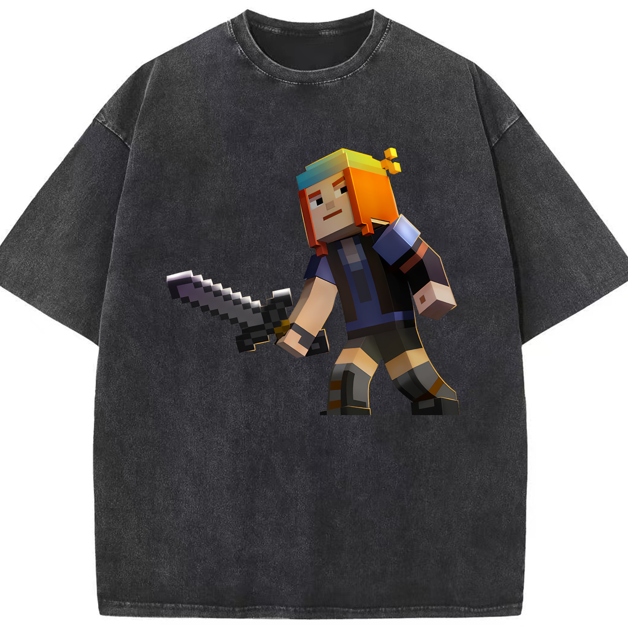 （画像用） マインクラフト ブロックの世界 Minecraft MC Block world 綿100% ヴィンテージ風 半袖Tシャツ（フロントプリント）